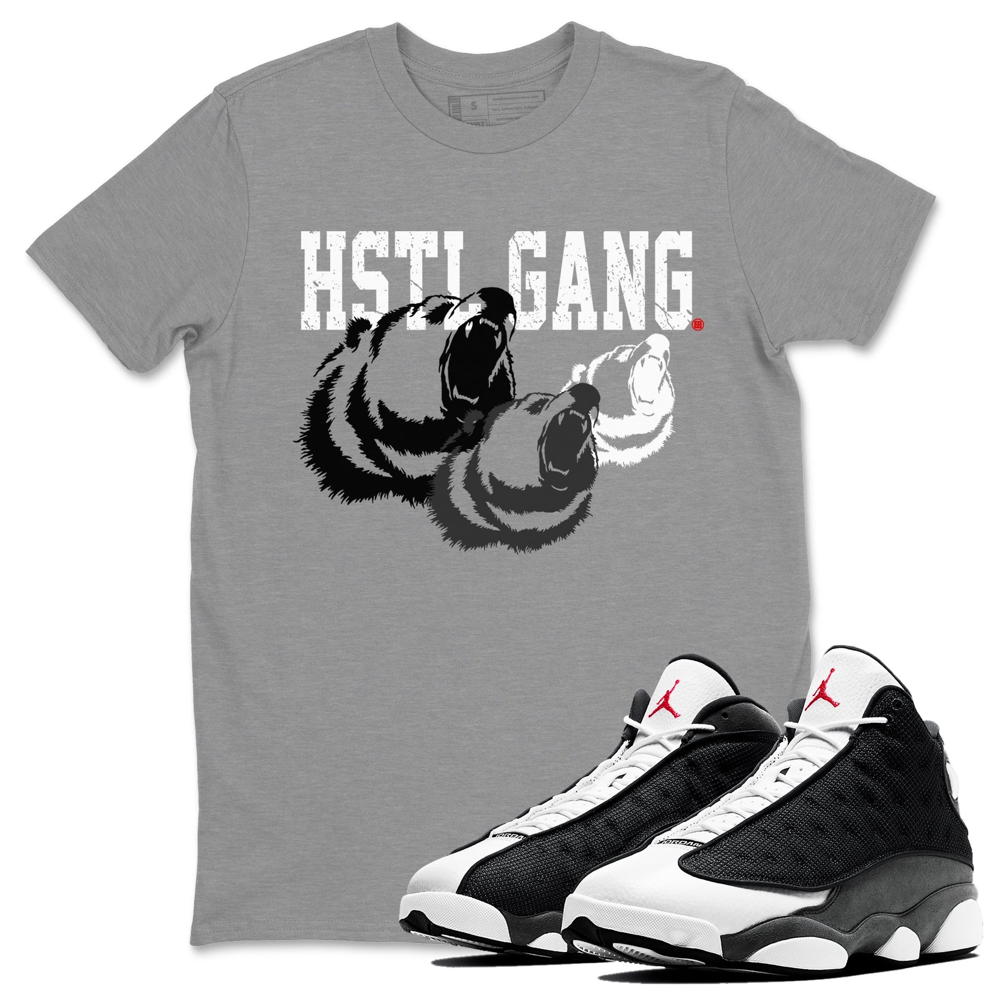 Air Jordan 13 Black Flint Sneaker Match Tees Hustle Gang Sneaker Tees AJ13 Black Flint Sneaker Release Tees Unisex Shirts Heather Grey 1