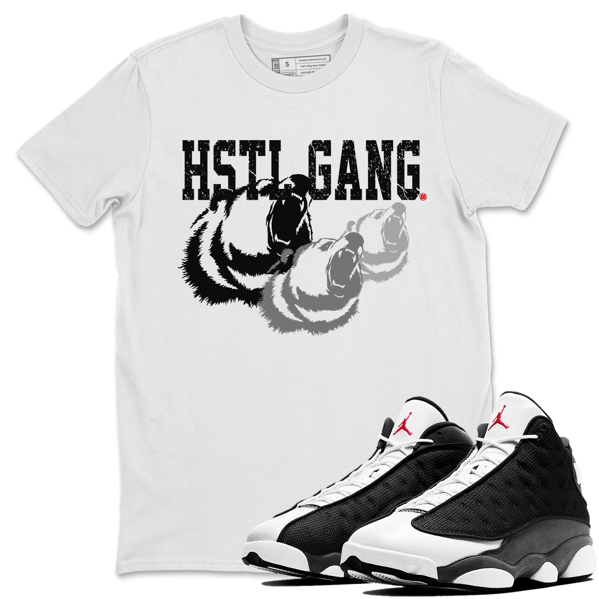 Air Jordan 13 Black Flint Sneaker Match Tees Hustle Gang Sneaker Tees AJ13 Black Flint Sneaker Release Tees Unisex Shirts White 1