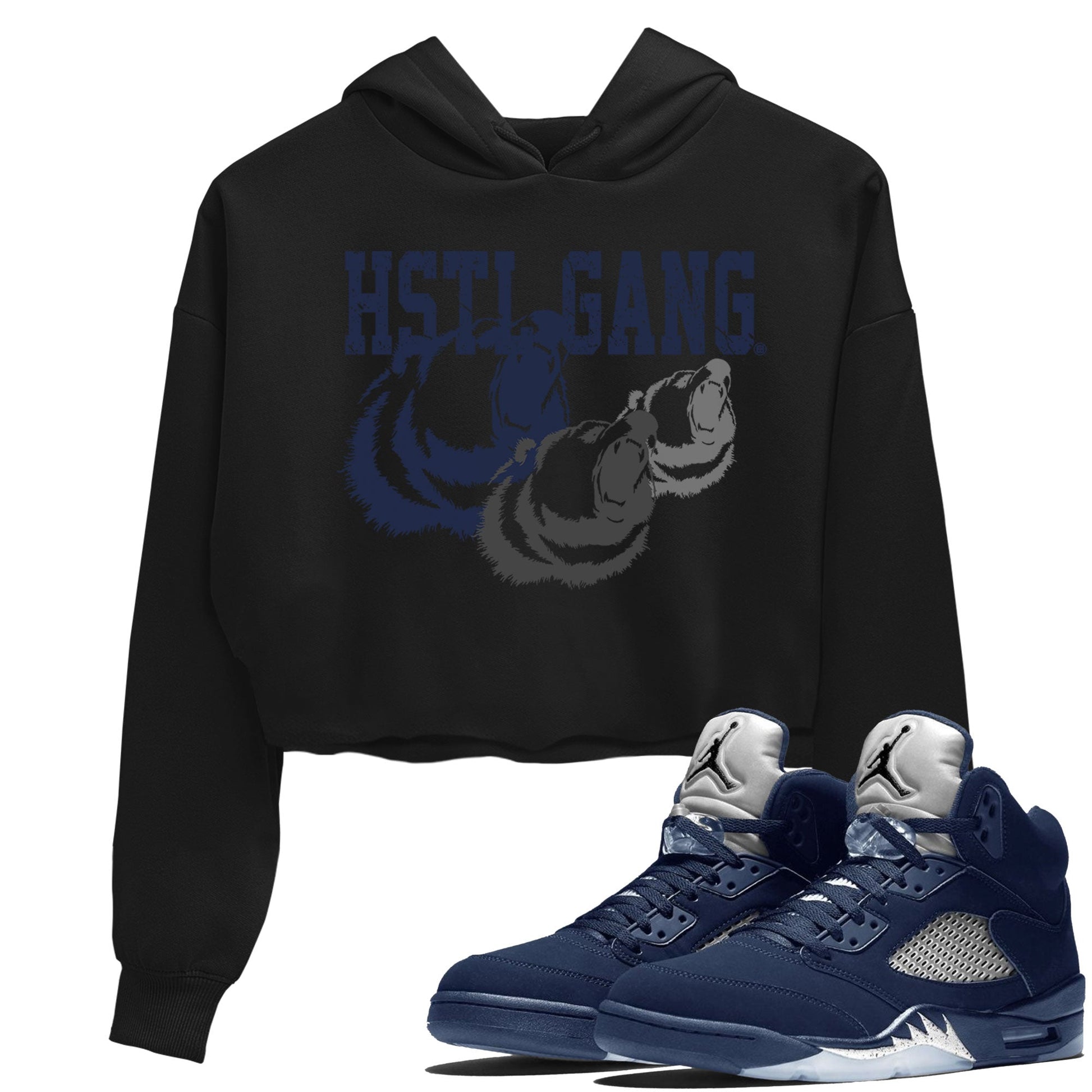 Midnight Navy 5s shirt to match jordans Hustle Gang sneaker tees Air Jordan 5 Retro Midnight Navy SNRT Sneaker Release Tees Black 1 Crop T-Shirt