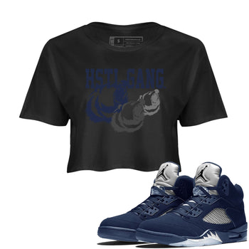 Midnight Navy 5s shirt to match jordans Hustle Gang sneaker tees Air Jordan 5 Retro Midnight Navy SNRT Sneaker Release Tees Black 1 Crop T-Shirt