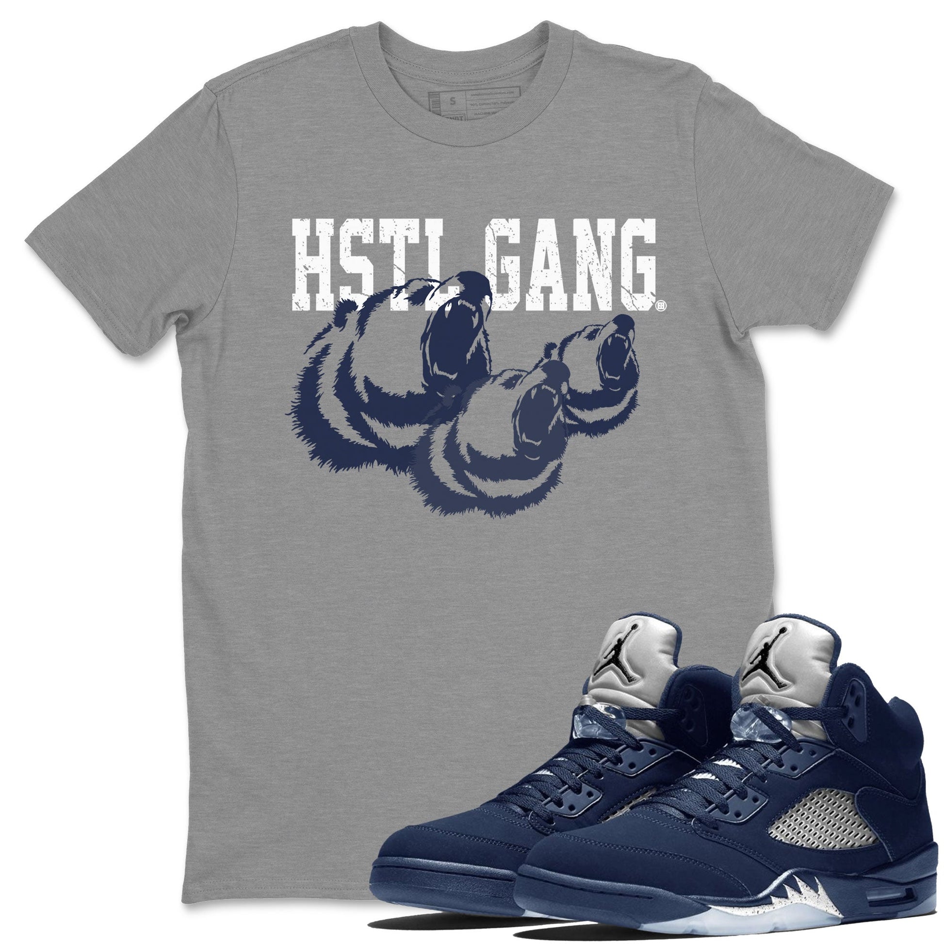 Midnight Navy 5s shirt to match jordans Hustle Gang sneaker tees Air Jordan 5 Retro Midnight Navy SNRT Sneaker Release Tees Unisex Heather Grey 1 T-Shirt