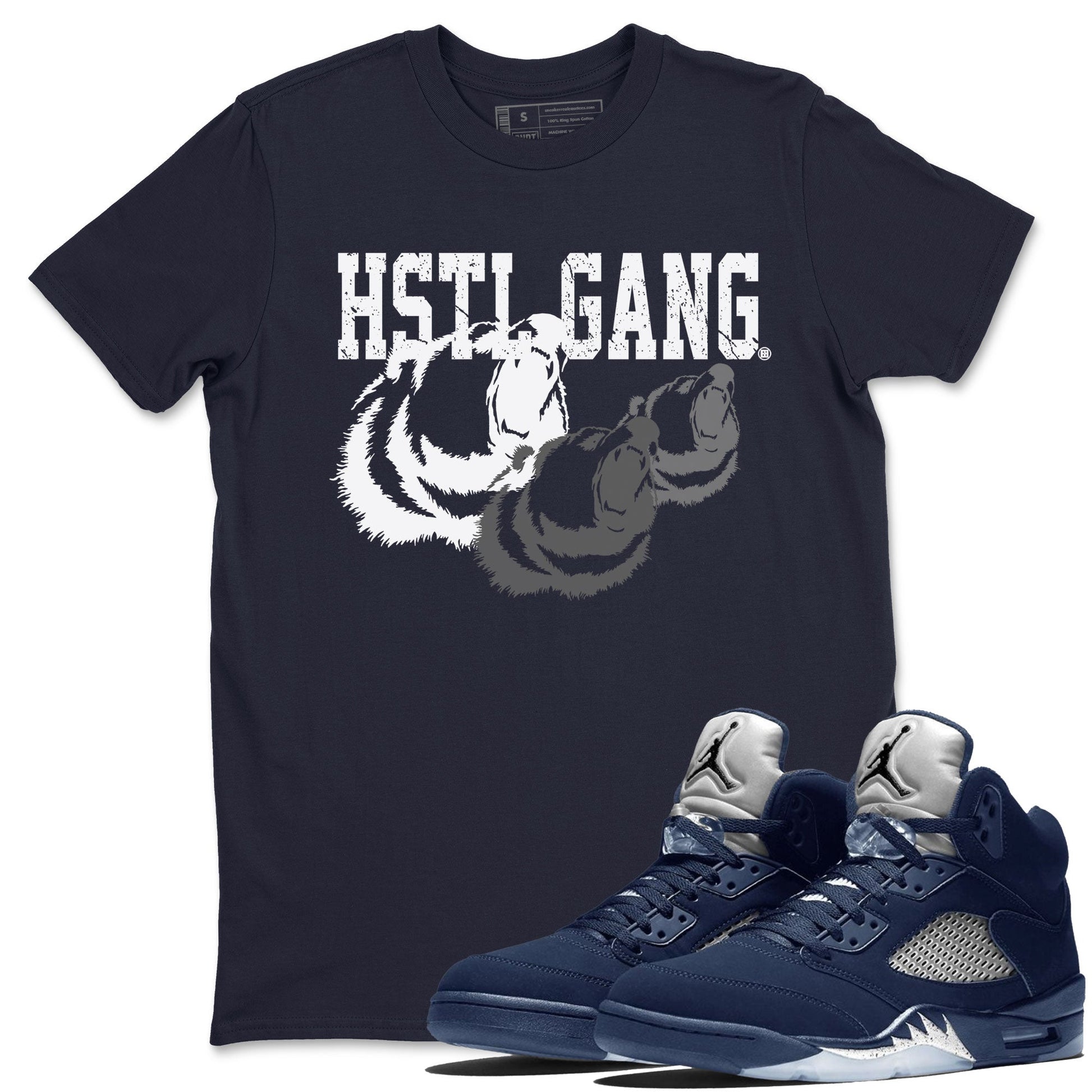 Midnight Navy 5s shirt to match jordans Hustle Gang sneaker tees Air Jordan 5 Retro Midnight Navy SNRT Sneaker Release Tees Unisex Navy 1 T-Shirt