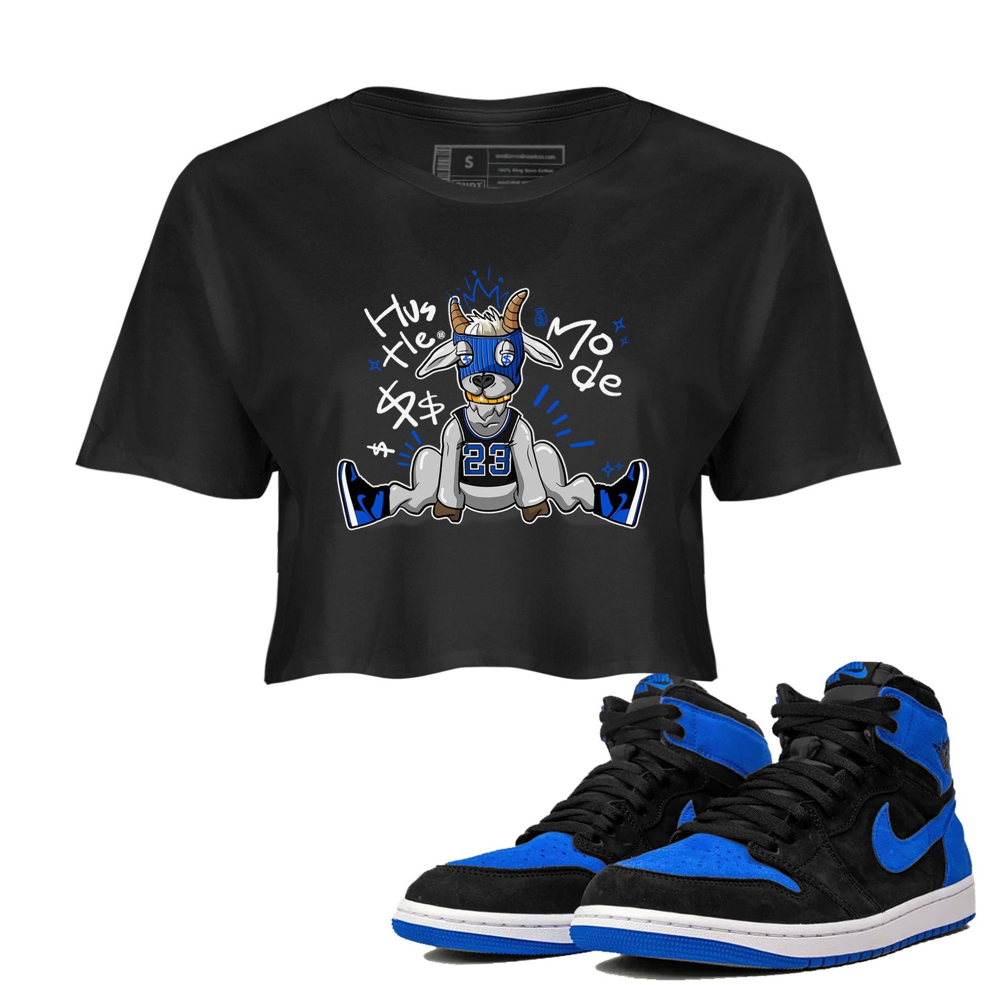 Jordan 1 Retro High OG Royal Reimagined shirt to match jordans Hustle Goat sneaker tees Air Jordan 1 Royal Reimagined SNRT Sneaker Tees Black 1 Crop T-Shirt
