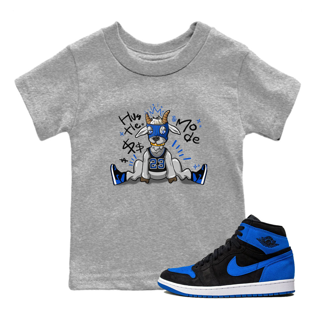 Jordan 1 Retro High OG Royal Reimagined shirt to match jordans Hustle Goat sneaker tees Air Jordan 1 Royal Reimagined SNRT Sneaker Tees Baby Toddler Sneaker Matching Shirt Heather Grey 1 T-Shirt