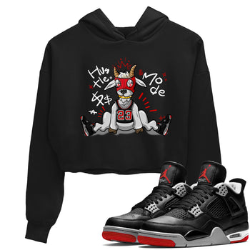 AJ4 Bred Reimagined shirt to match jordans Hustle Goat sneaker tees streetwear brand Air Jordan 4 Bred Reimagined SNRT Sneaker Release Tees Black 1 crop length shirt