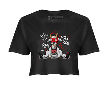 AJ4 Bred Reimagined shirt to match jordans Hustle Goat sneaker tees streetwear brand Air Jordan 4 Bred Reimagined SNRT Sneaker Release Tees Black 2 crop length shirt