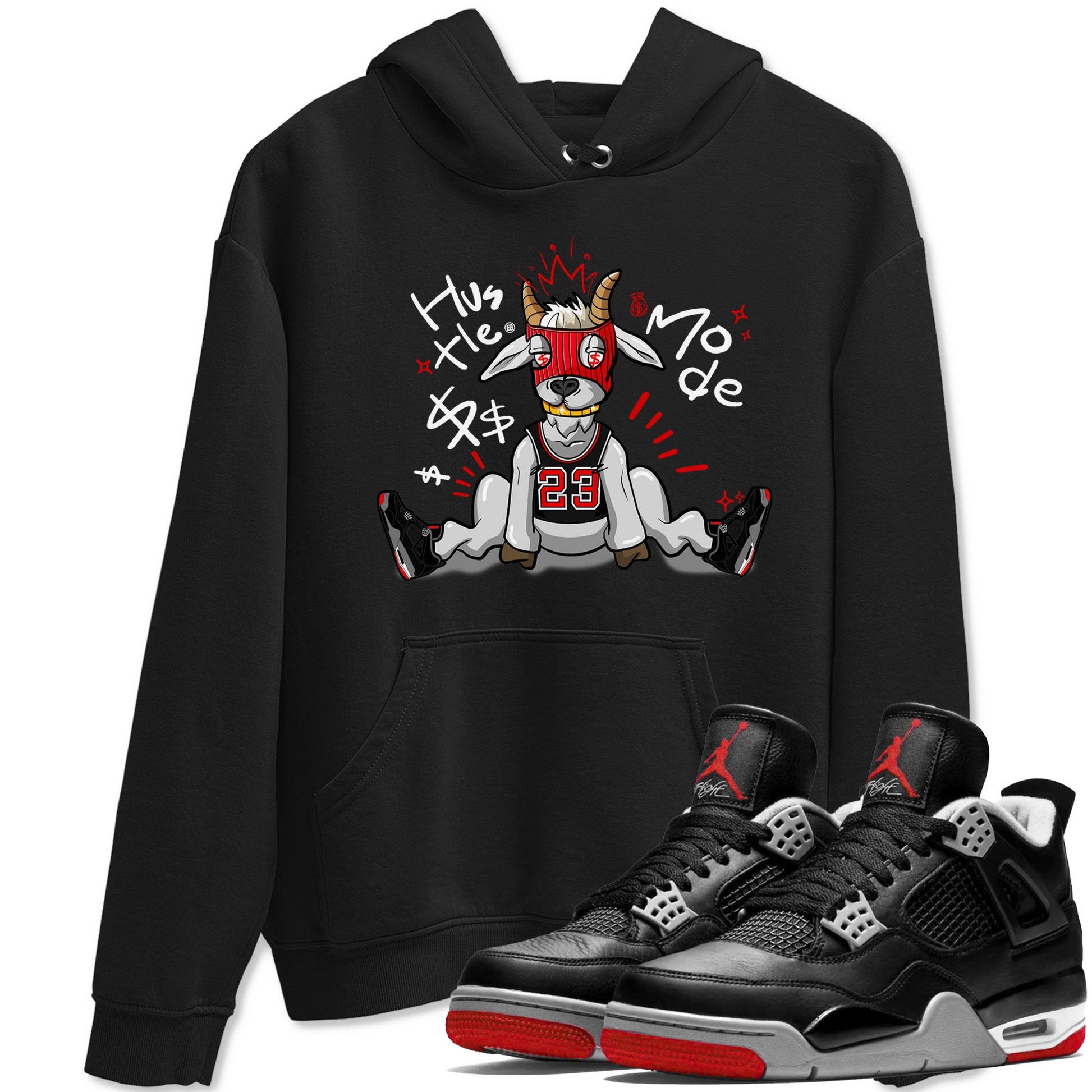 AJ4 Bred Reimagined shirt to match jordans Hustle Goat sneaker tees streetwear brand Air Jordan 4 Bred Reimagined SNRT Sneaker Release Tees unisex cotton Black 1 crew neck shirt