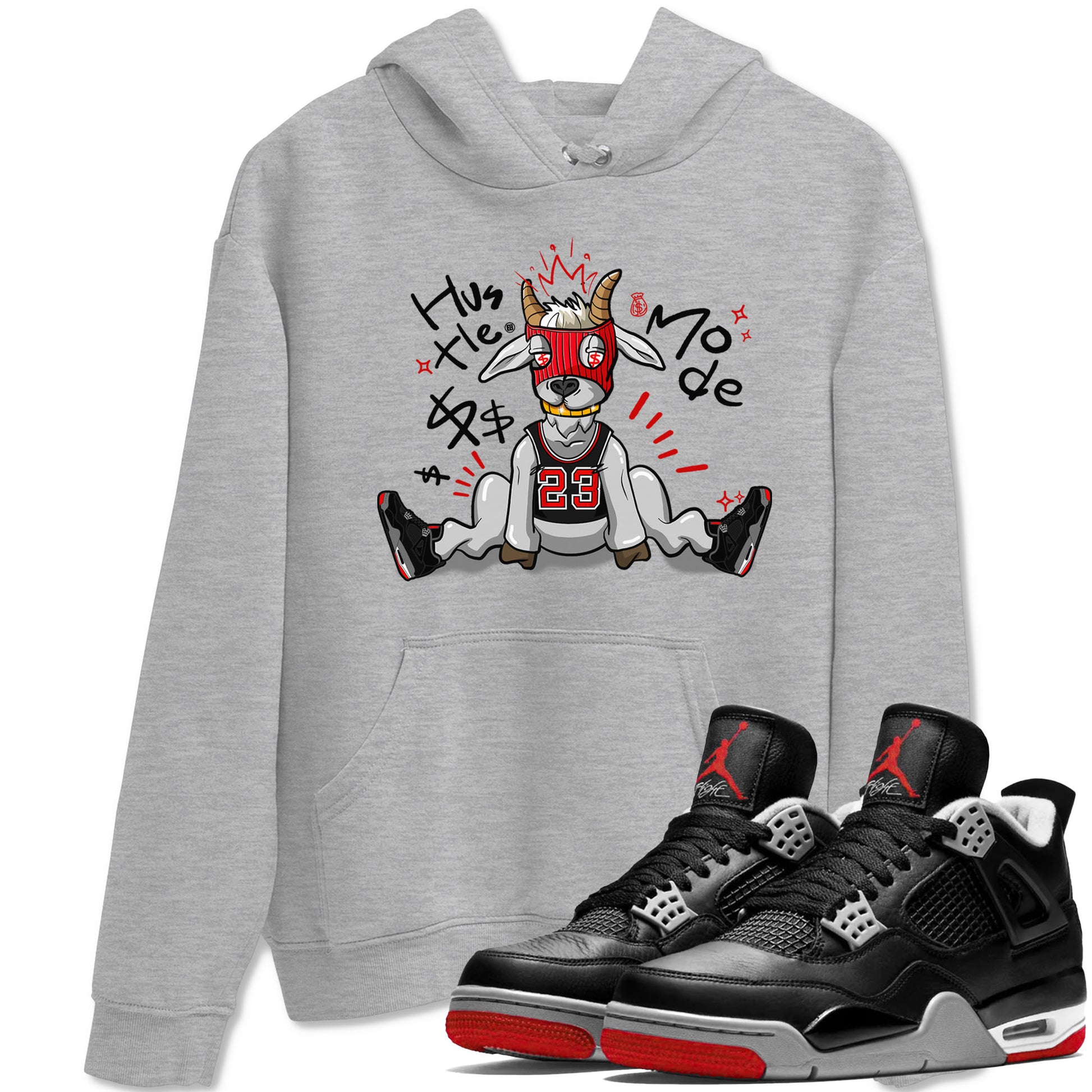 AJ4 Bred Reimagined shirt to match jordans Hustle Goat sneaker tees streetwear brand Air Jordan 4 Bred Reimagined SNRT Sneaker Release Tees unisex cotton Heather Grey 1 crew neck shirt