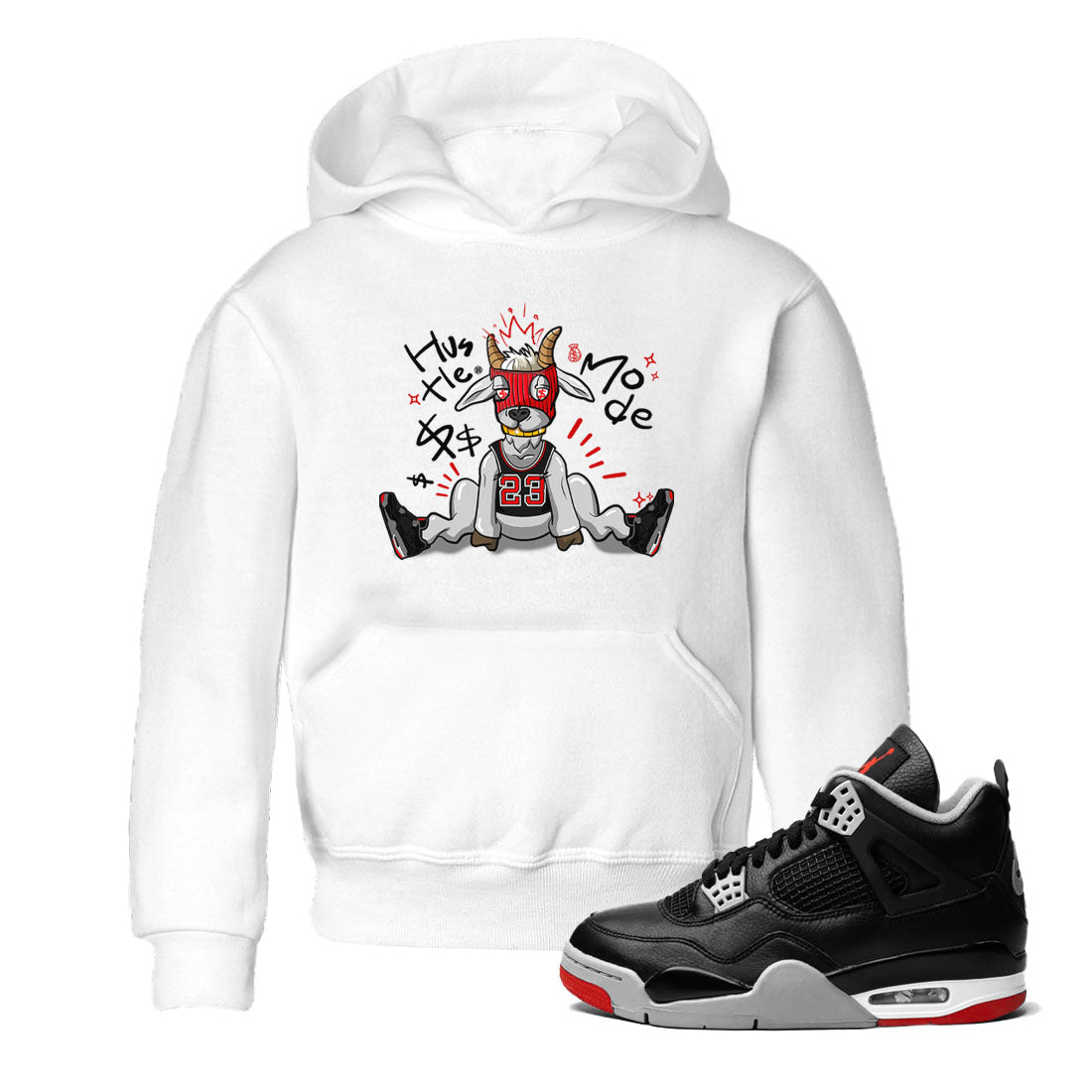 AJ4 Bred Reimagined shirt to match jordans Hustle Goat sneaker tees streetwear brand Air Jordan 4 Bred Reimagined SNRT sneaker release tees baby toddler White 1 cotton Shirt