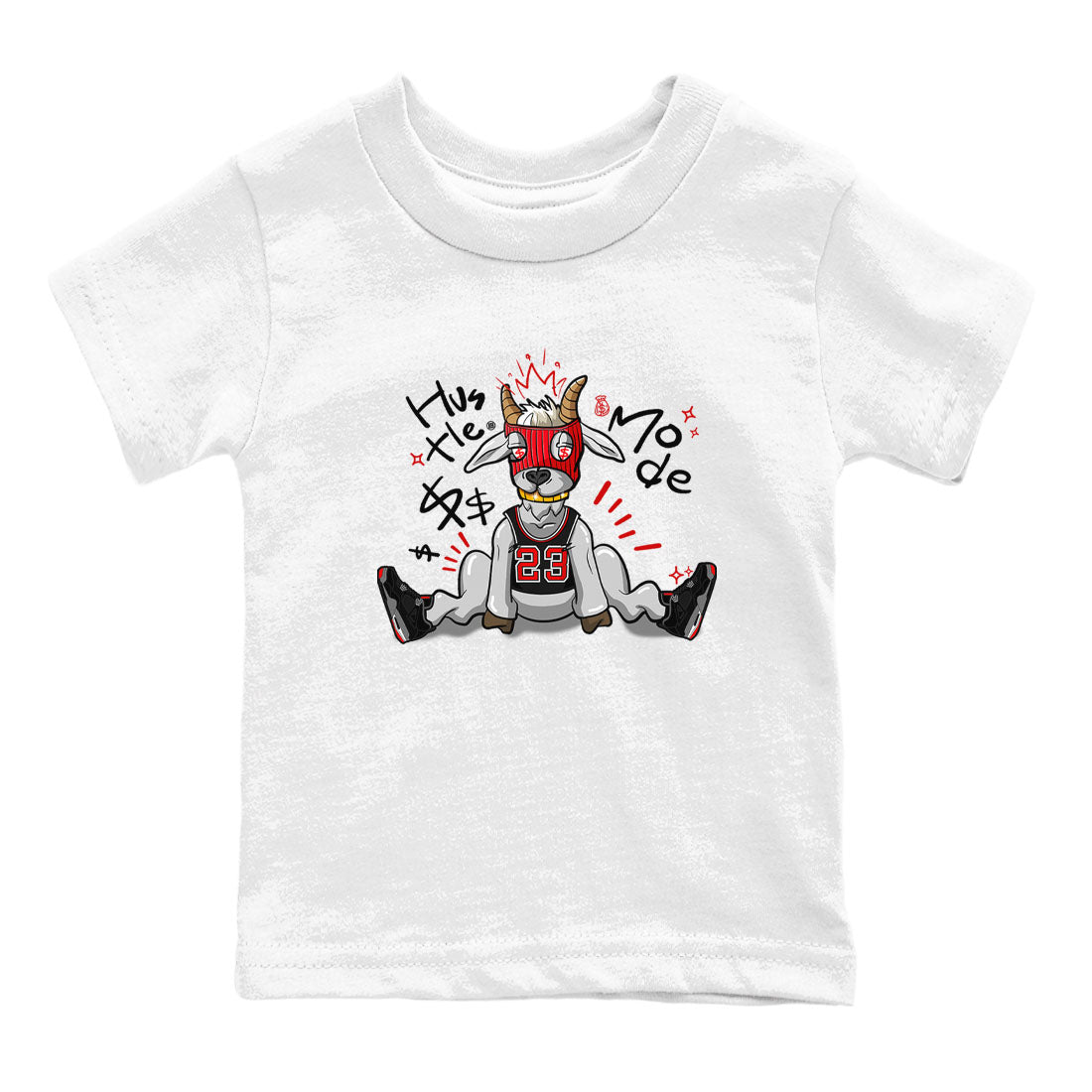 AJ4 Bred Reimagined shirt to match jordans Hustle Goat sneaker tees streetwear brand Air Jordan 4 Bred Reimagined SNRT sneaker release tees baby toddler White 2 cotton Shirt