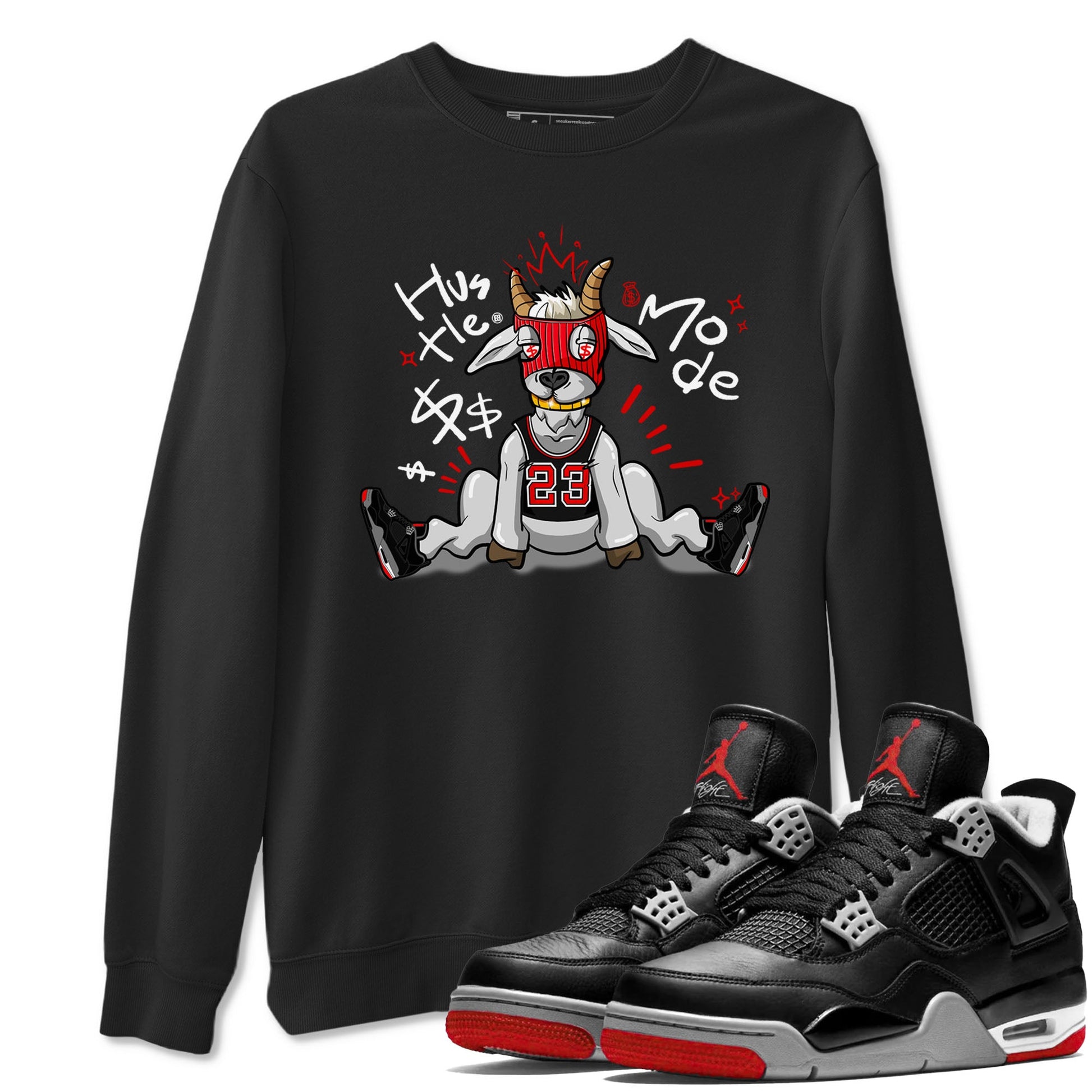 AJ4 Bred Reimagined shirt to match jordans Hustle Goat sneaker tees streetwear brand Air Jordan 4 Bred Reimagined SNRT Sneaker Release Tees unisex cotton Black 1 crew neck shirt