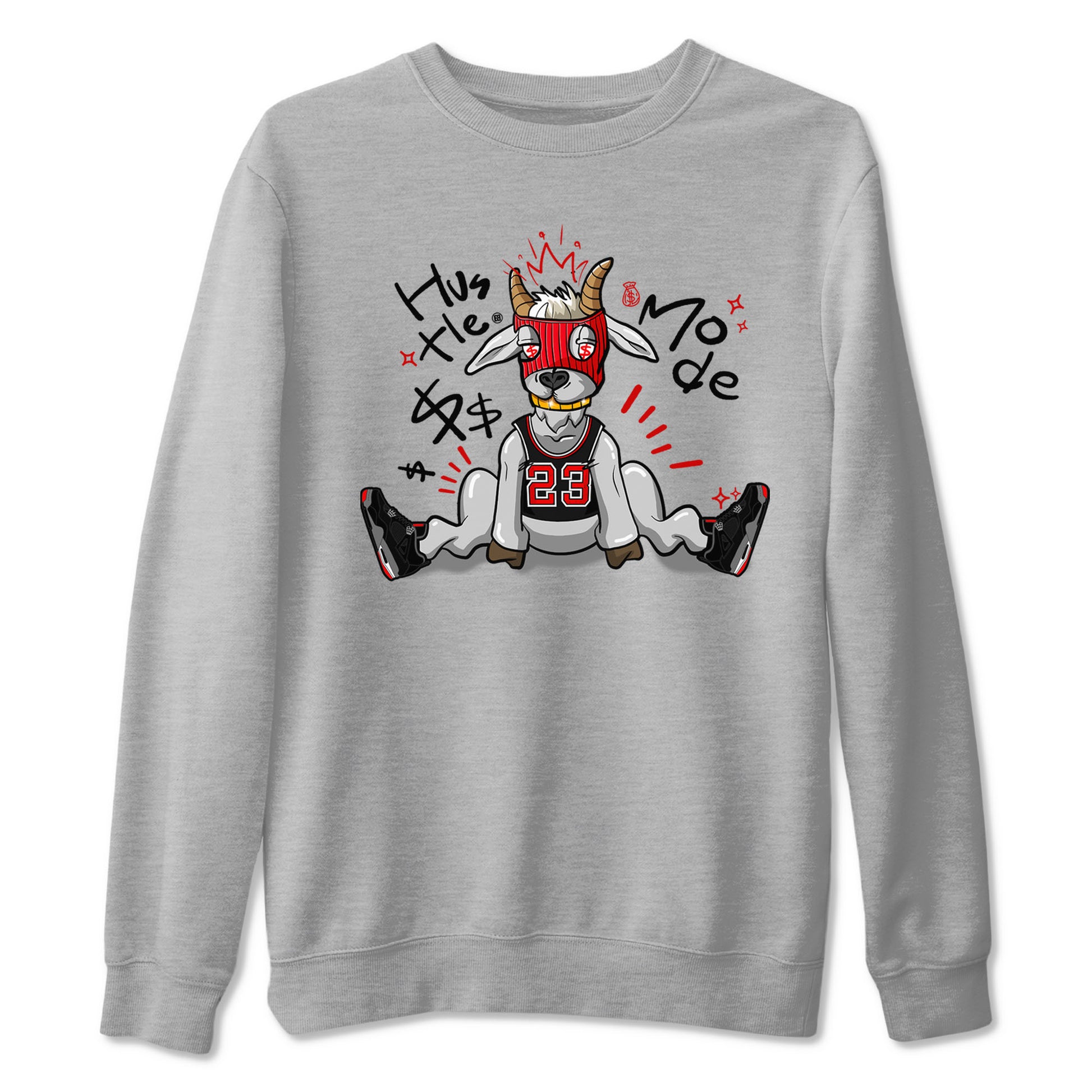 AJ4 Bred Reimagined shirt to match jordans Hustle Goat sneaker tees streetwear brand Air Jordan 4 Bred Reimagined SNRT Sneaker Release Tees unisex cotton Heather Grey 2 crew neck shirt