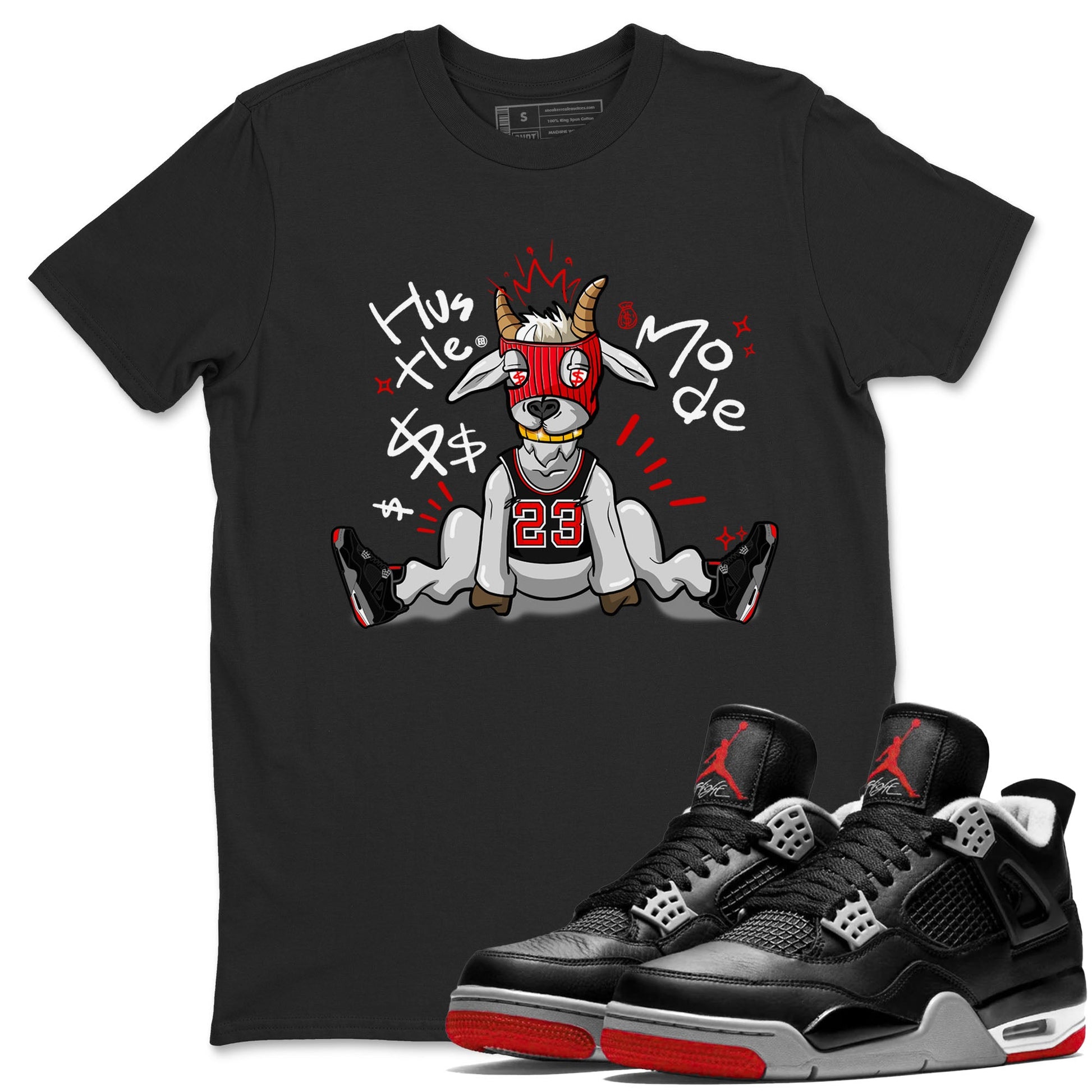 AJ4 Bred Reimagined shirt to match jordans Hustle Goat sneaker tees streetwear brand Air Jordan 4 Bred Reimagined SNRT Sneaker Release Tees unisex cotton Black 1 crew neck shirt