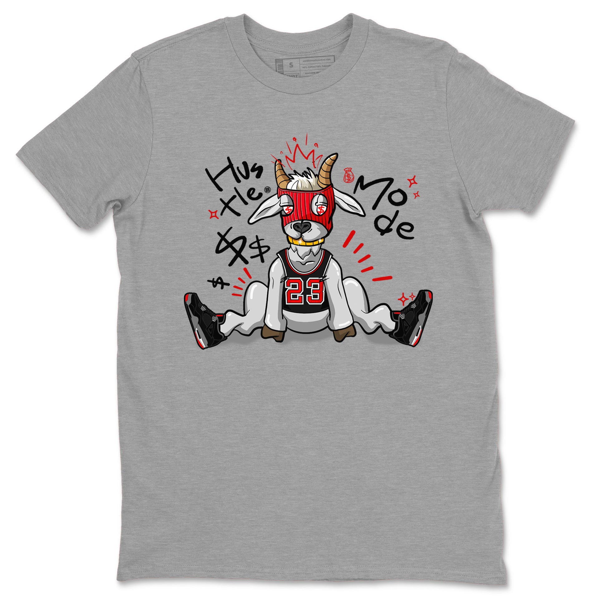 AJ4 Bred Reimagined shirt to match jordans Hustle Goat sneaker tees streetwear brand Air Jordan 4 Bred Reimagined SNRT Sneaker Release Tees unisex cotton Heather Grey 2 crew neck shirt