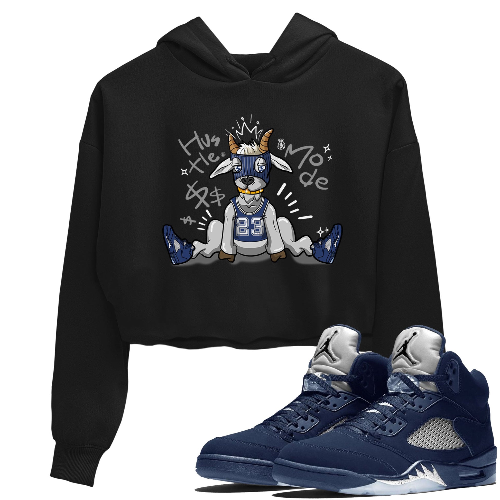 Jordan 5 Retro Midnight Navy shirt to match jordans Navy Hustle Goat sneaker tees Air Jordan 5 Georgetown 5s Navy SNRT Sneaker Tees Black 1 Crop T-Shirt