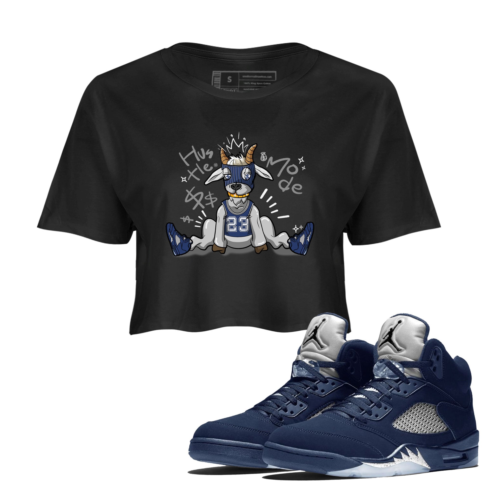 Jordan 5 Retro Midnight Navy shirt to match jordans Navy Hustle Goat sneaker tees Air Jordan 5 Georgetown 5s Navy SNRT Sneaker Tees Black 1 Crop T-Shirt