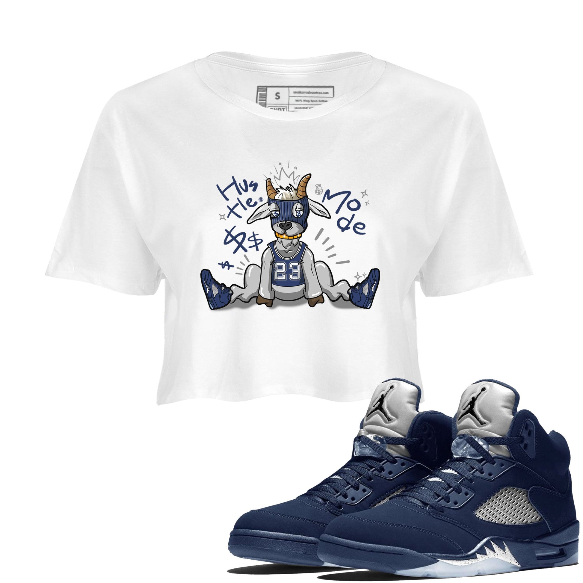 Jordan 5 Retro Midnight Navy shirt to match jordans Navy Hustle Goat sneaker tees Air Jordan 5 Georgetown 5s Navy SNRT Sneaker Tees White 1 Crop T-Shirt