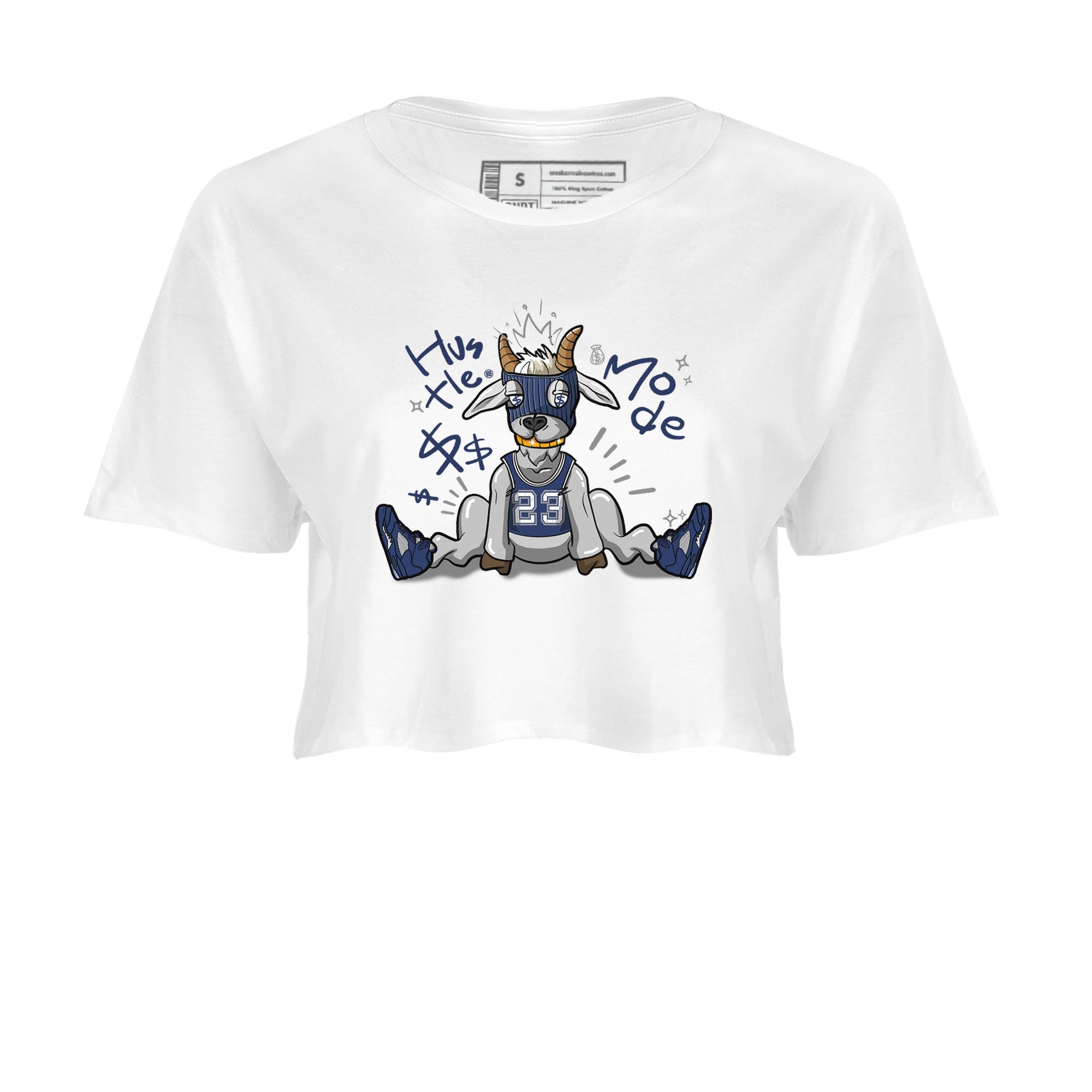 Jordan 5 Retro Midnight Navy shirt to match jordans Navy Hustle Goat sneaker tees Air Jordan 5 Georgetown 5s Navy SNRT Sneaker Tees White 2 Crop T-Shirt