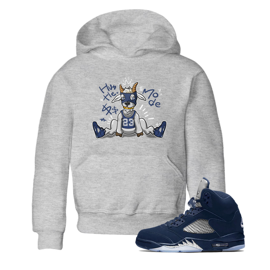 Jordan 5 Retro Midnight Navy shirt to match jordans Navy Hustle Goat sneaker tees Air Jordan 5 Georgetown 5s Navy SNRT Sneaker Tees Baby Toddler Sneaker Matching Shirt Heather Grey 1 T-Shirt