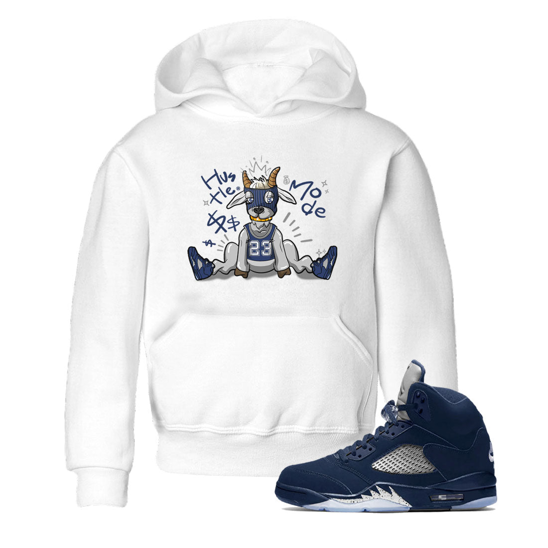 Jordan 5 Retro Midnight Navy shirt to match jordans Navy Hustle Goat sneaker tees Air Jordan 5 Georgetown 5s Navy SNRT Sneaker Tees Baby Toddler Sneaker Matching Shirt White 1 T-Shirt