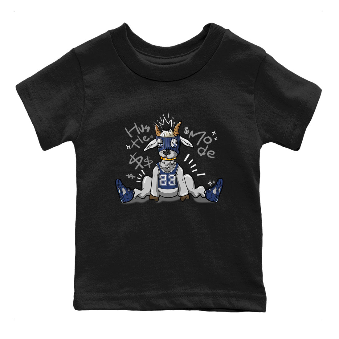Jordan 5 Retro Midnight Navy shirt to match jordans Navy Hustle Goat sneaker tees Air Jordan 5 Georgetown 5s Navy SNRT Sneaker Tees Baby Toddler Sneaker Matching Shirt Black 2 T-Shirt