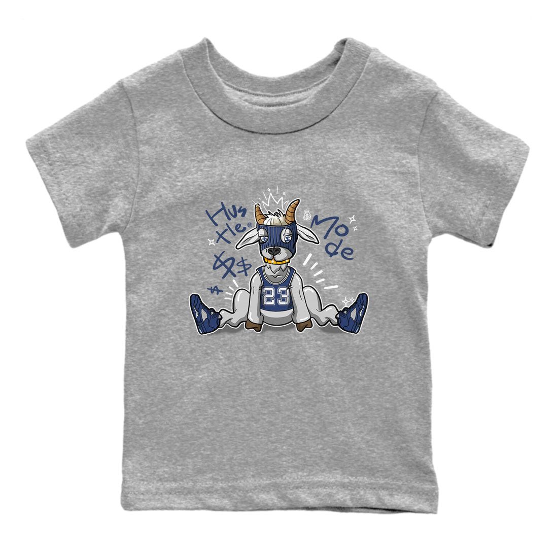 Jordan 5 Retro Midnight Navy shirt to match jordans Navy Hustle Goat sneaker tees Air Jordan 5 Georgetown 5s Navy SNRT Sneaker Tees Baby Toddler Sneaker Matching Shirt Heather Grey 2 T-Shirt