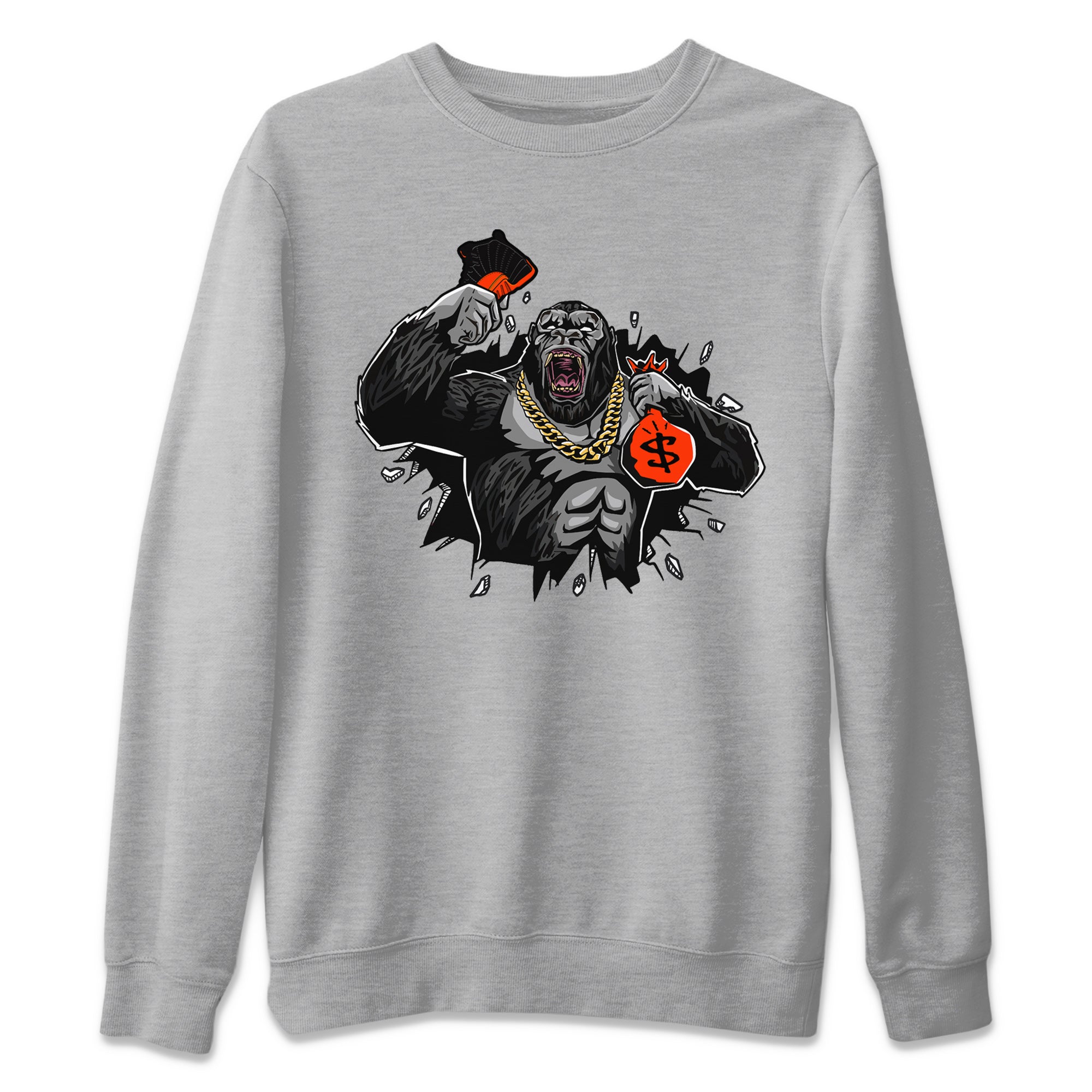 Air Jordan 12 Brilliant Orange Sneaker Match Tees Hustle Gorilla Sneaker Tees AJ12 Brilliant Orange Sneaker Release Tees Unisex Shirts Heather Grey 2