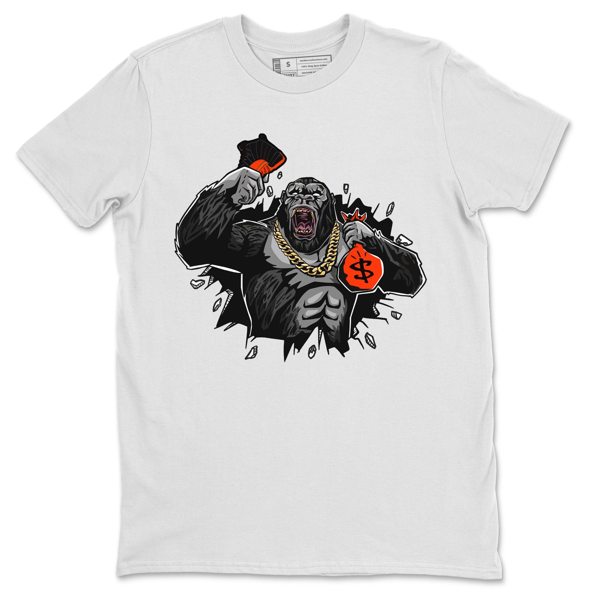 Air Jordan 12 Brilliant Orange Sneaker Match Tees Hustle Gorilla Sneaker Tees AJ12 Brilliant Orange Sneaker Release Tees Unisex Shirts White 2