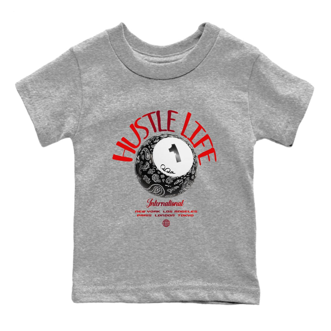 Air Jordan 1 Satin Bred shirt to match jordans Hustle Life sneaker tees AJ1 Satin Bred SNRT Sneaker Release Tees Baby Toddler Heather Grey 2 T-Shirt