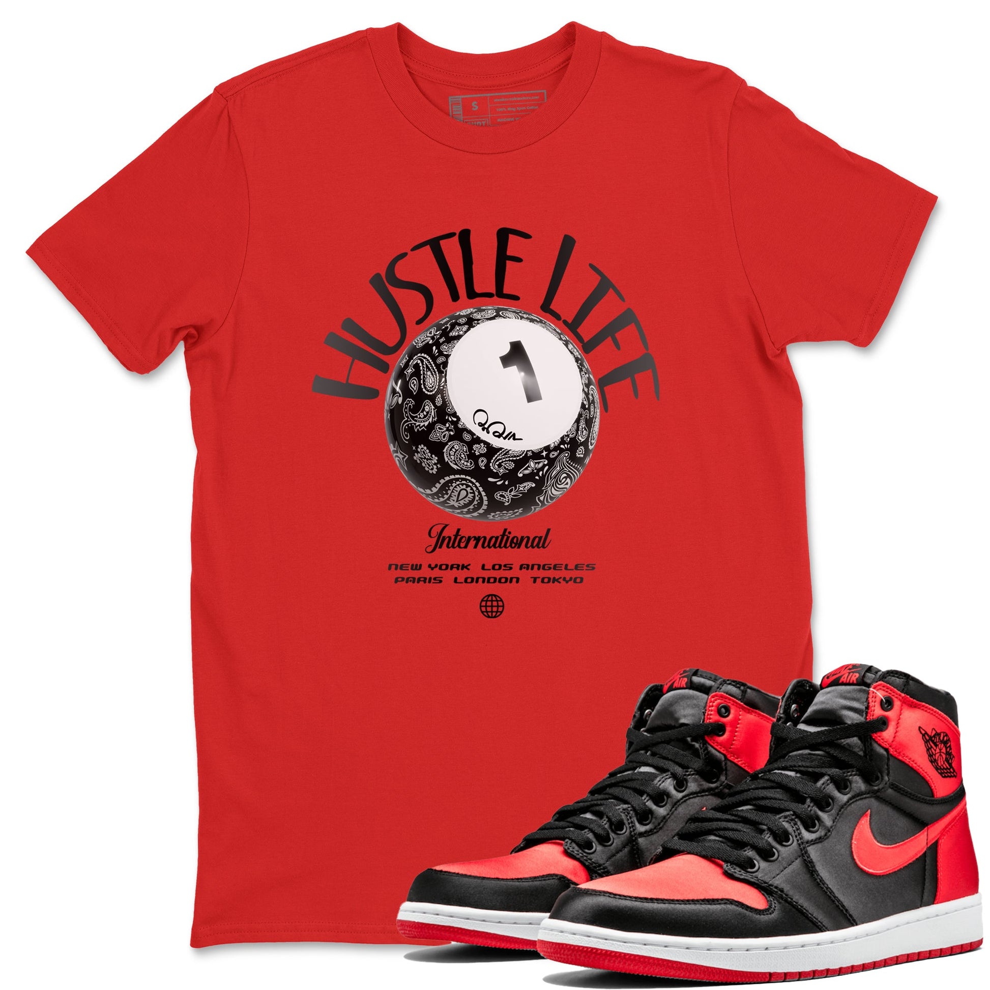 Air Jordan 1 Satin Bred shirt to match jordans Hustle Life sneaker tees AJ1 Satin Bred SNRT Sneaker Release Tees Unisex Red 1 T-Shirt