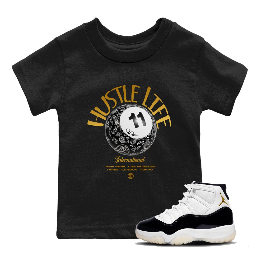 Air Jordan 11 Gratitude shirt to match jordans Hustle Life sneaker tees AJ11 Gratitude SNRT Sneaker Release Tees Baby Toddler Black 1 T-Shirt