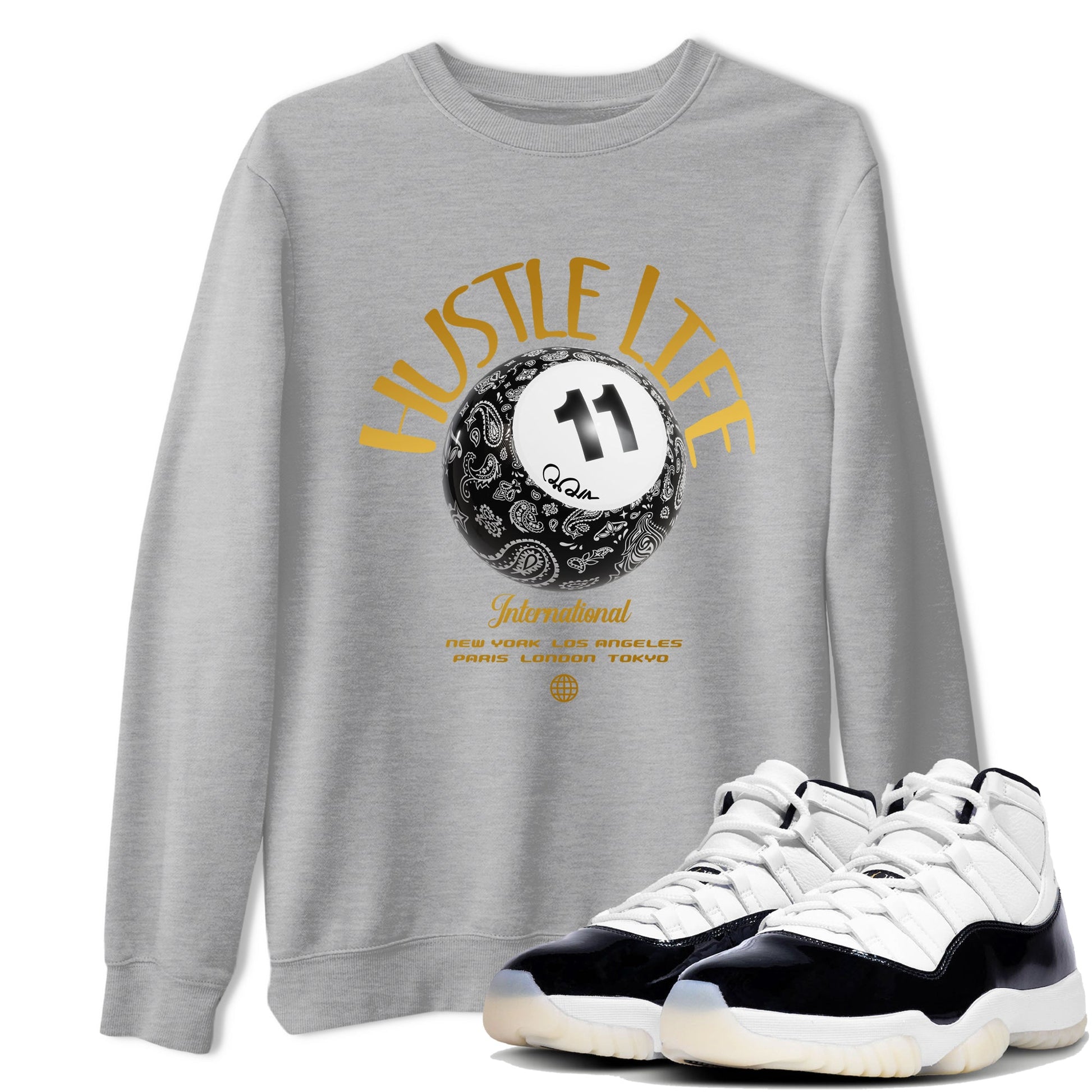 Air Jordan 11 Gratitude shirt to match jordans Hustle Life sneaker tees AJ11 Gratitude SNRT Sneaker Release Tees Unisex Heather Grey 1 T-Shirt