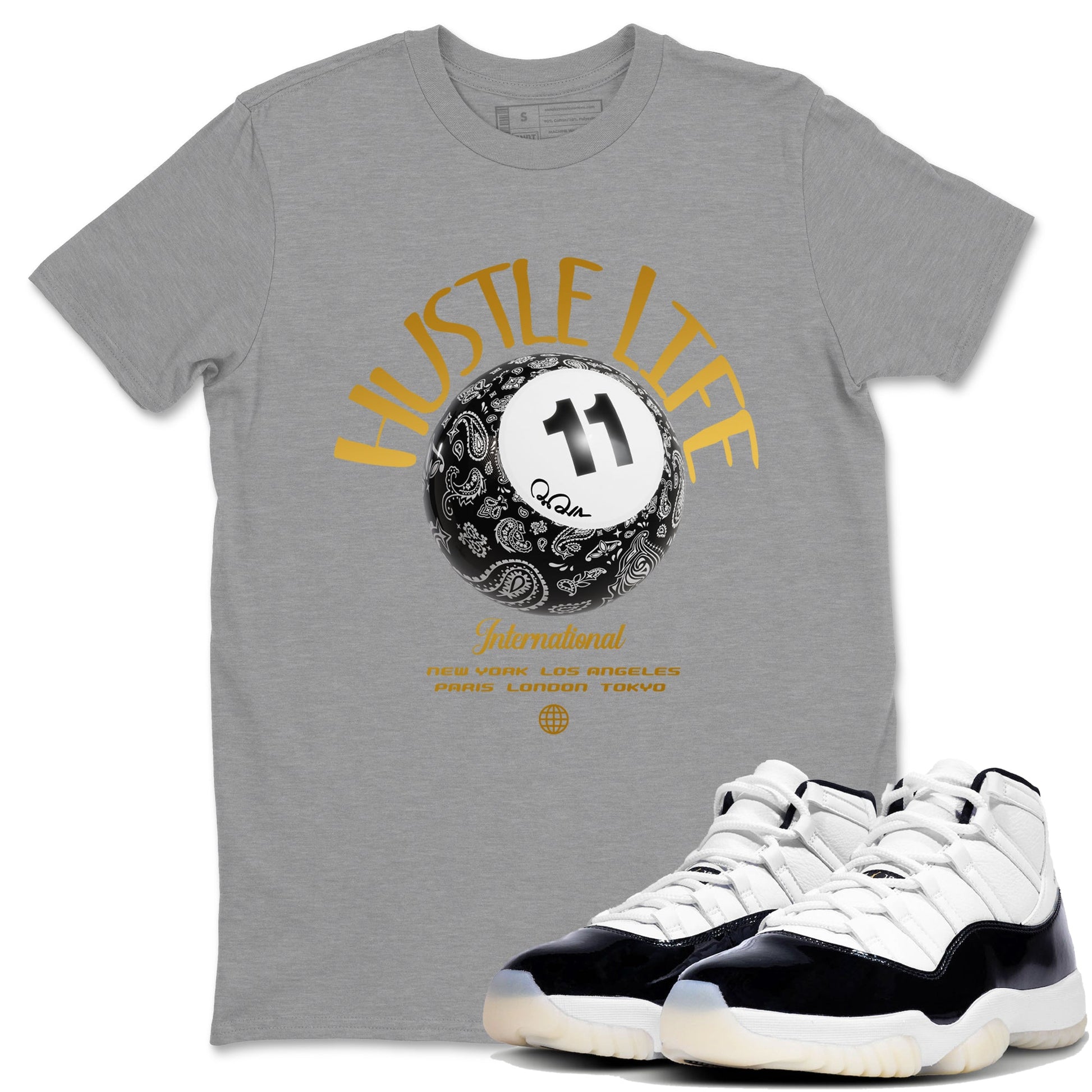 Air Jordan 11 Gratitude shirt to match jordans Hustle Life sneaker tees AJ11 Gratitude SNRT Sneaker Release Tees Unisex Heather Grey 1 T-Shirt