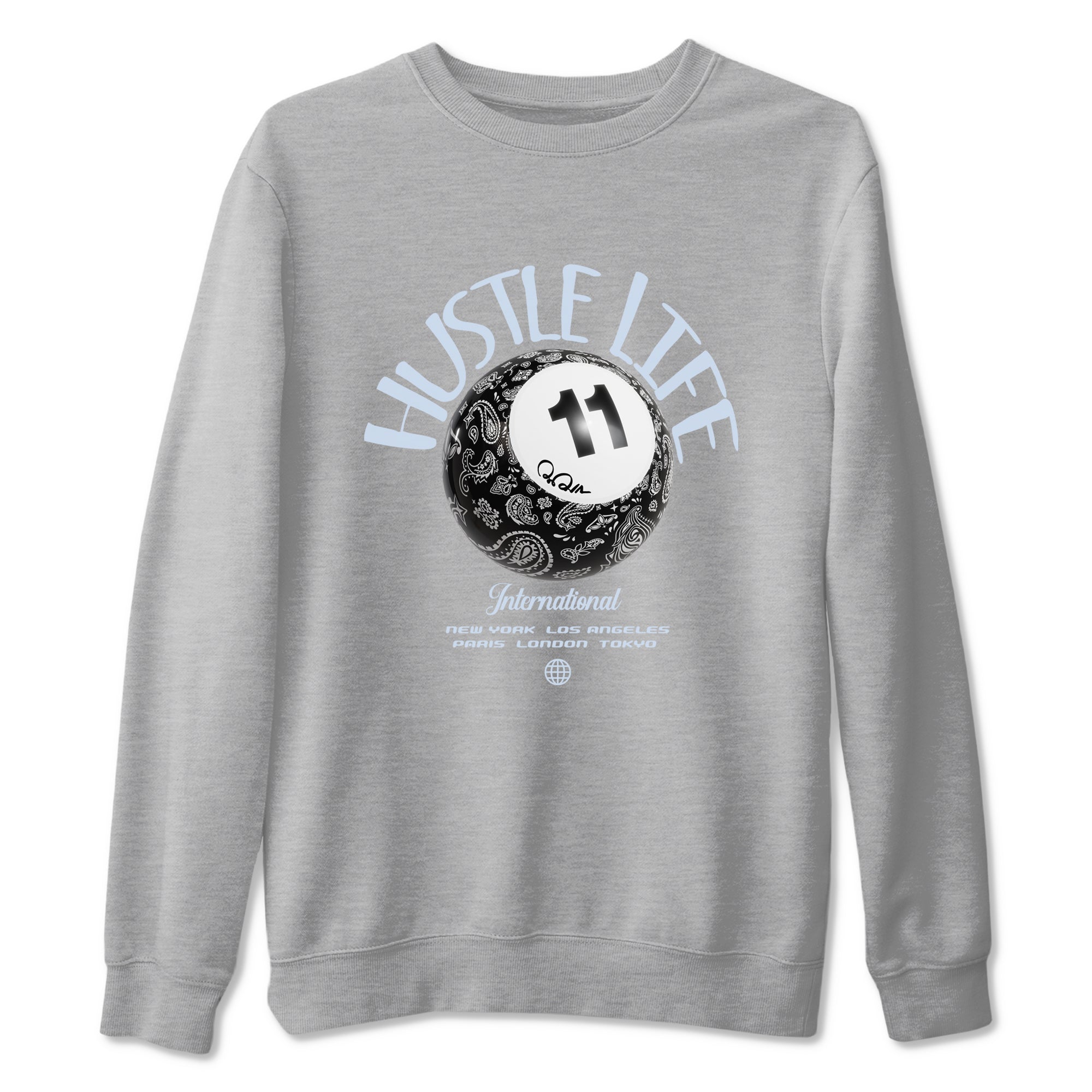 Air Jordan 11 Space shirt to match jordans Hustle Life sneaker tees AJ11 Black and Varsity Royal SNRT Sneaker Release Tees unisex cotton Heather Grey 2 crew neck shirt