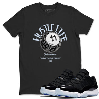 Air Jordan 11 Space shirt to match jordans Hustle Life sneaker tees AJ11 Black and Varsity Royal SNRT Sneaker Release Tees unisex cotton Black 1 crew neck shirt