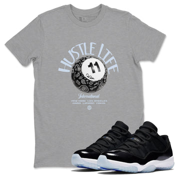 Air Jordan 11 Space shirt to match jordans Hustle Life sneaker tees AJ11 Black and Varsity Royal SNRT Sneaker Release Tees unisex cotton Heather Grey 1 crew neck shirt