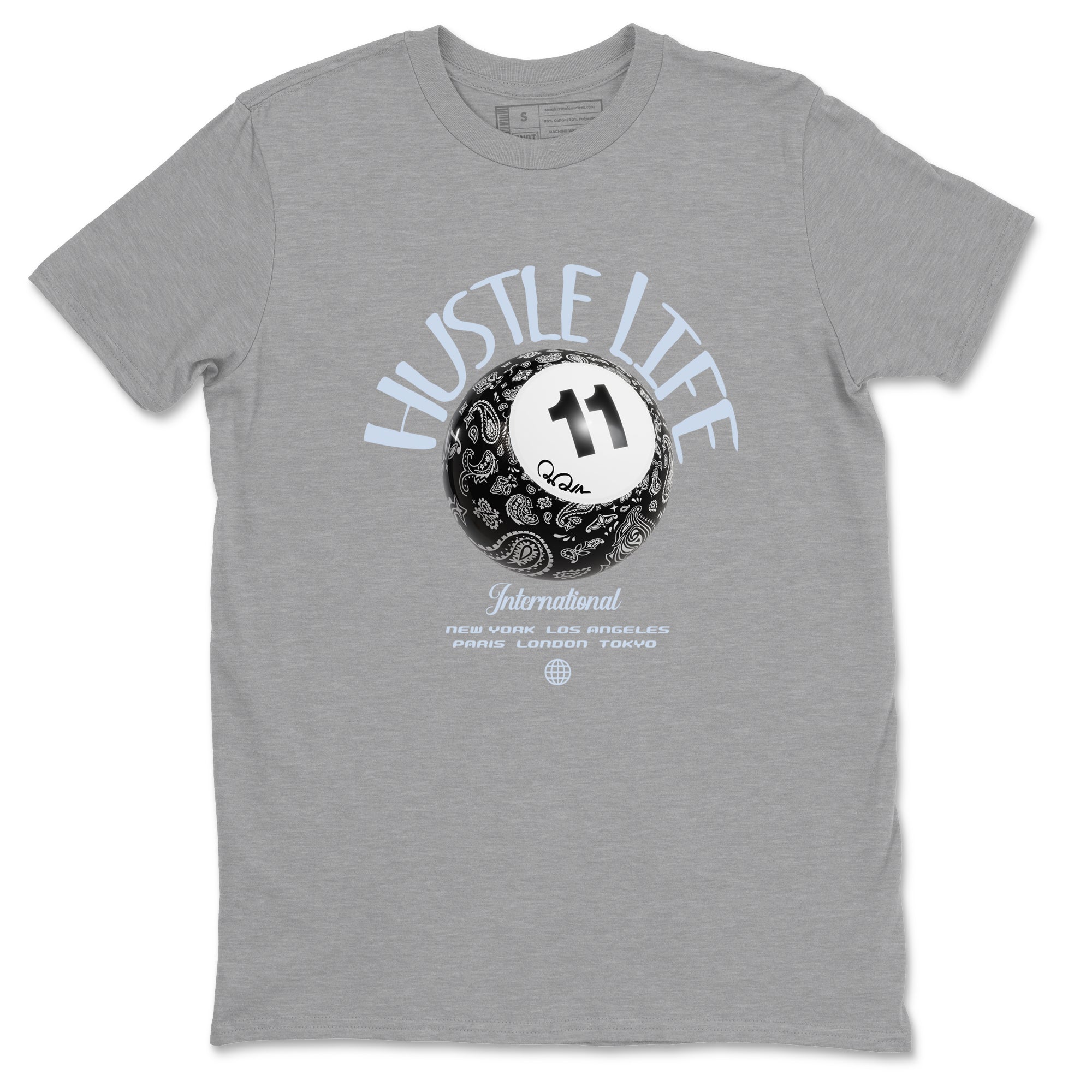 Air Jordan 11 Space shirt to match jordans Hustle Life sneaker tees AJ11 Black and Varsity Royal SNRT Sneaker Release Tees unisex cotton Heather Grey 2 crew neck shirt