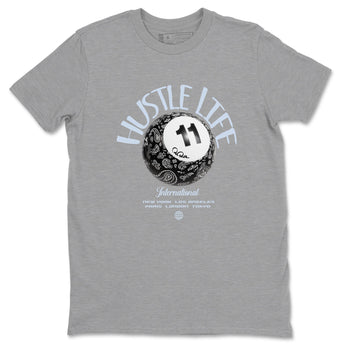 Air Jordan 11 Space shirt to match jordans Hustle Life sneaker tees AJ11 Black and Varsity Royal SNRT Sneaker Release Tees unisex cotton Heather Grey 2 crew neck shirt