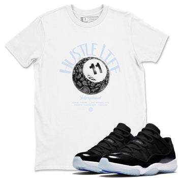 Air Jordan 11 Space shirt to match jordans Hustle Life sneaker tees AJ11 Black and Varsity Royal SNRT Sneaker Release Tees unisex cotton White 1 crew neck shirt