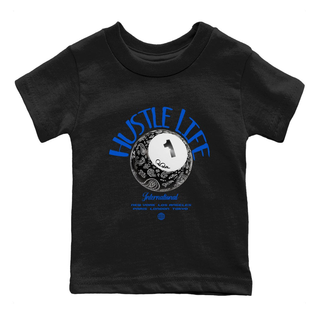 Air Jordan 1Royal Reimagined shirt to match jordans Hustle Life sneaker tees AJ1Royal Reimagined SNRT Sneaker Release Tees Baby Toddler Black 2 T-Shirt