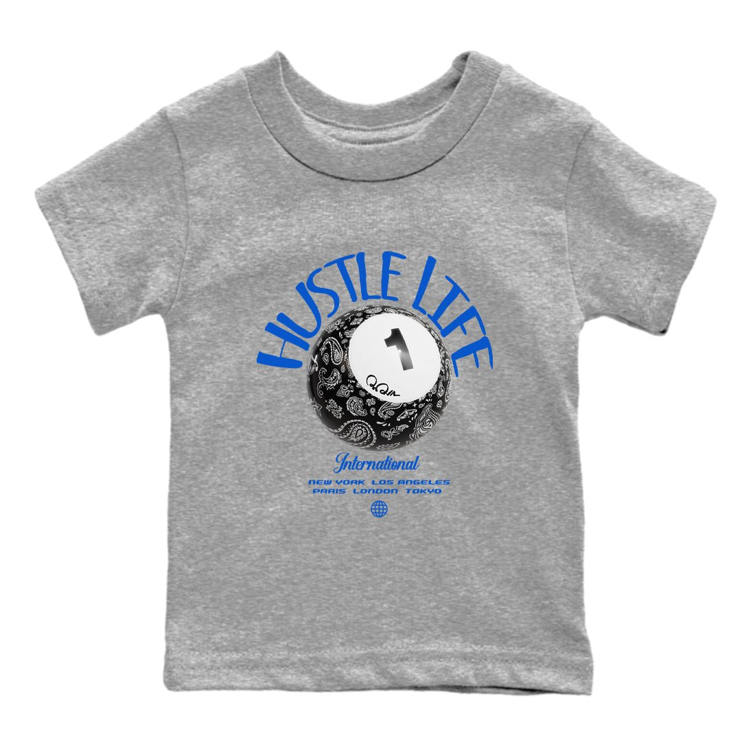 Air Jordan 1Royal Reimagined shirt to match jordans Hustle Life sneaker tees AJ1Royal Reimagined SNRT Sneaker Release Tees Baby Toddler Heather Grey 2 T-Shirt