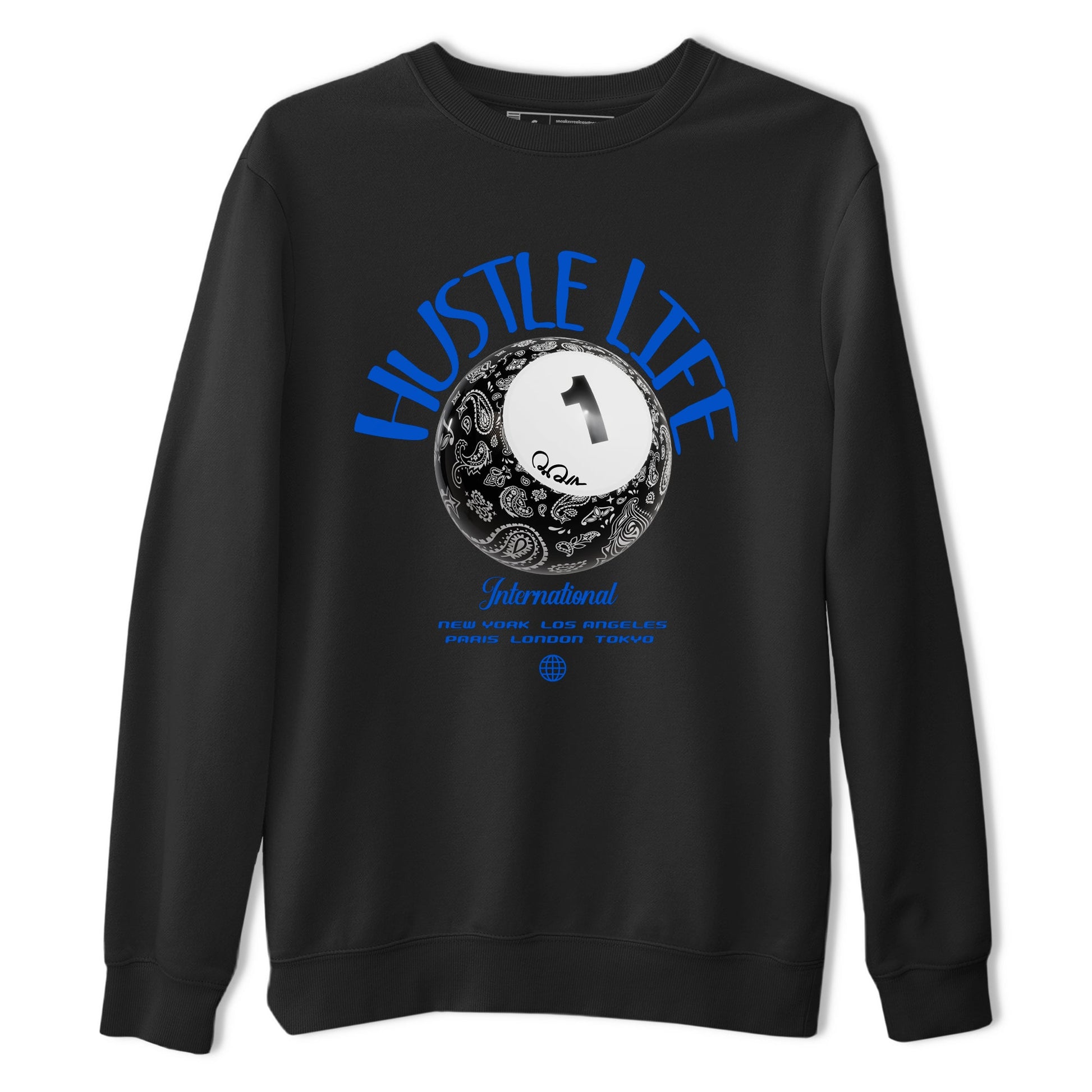 Air Jordan 1Royal Reimagined shirt to match jordans Hustle Life sneaker tees AJ1Royal Reimagined SNRT Sneaker Release Tees Unisex Black 2 T-Shirt