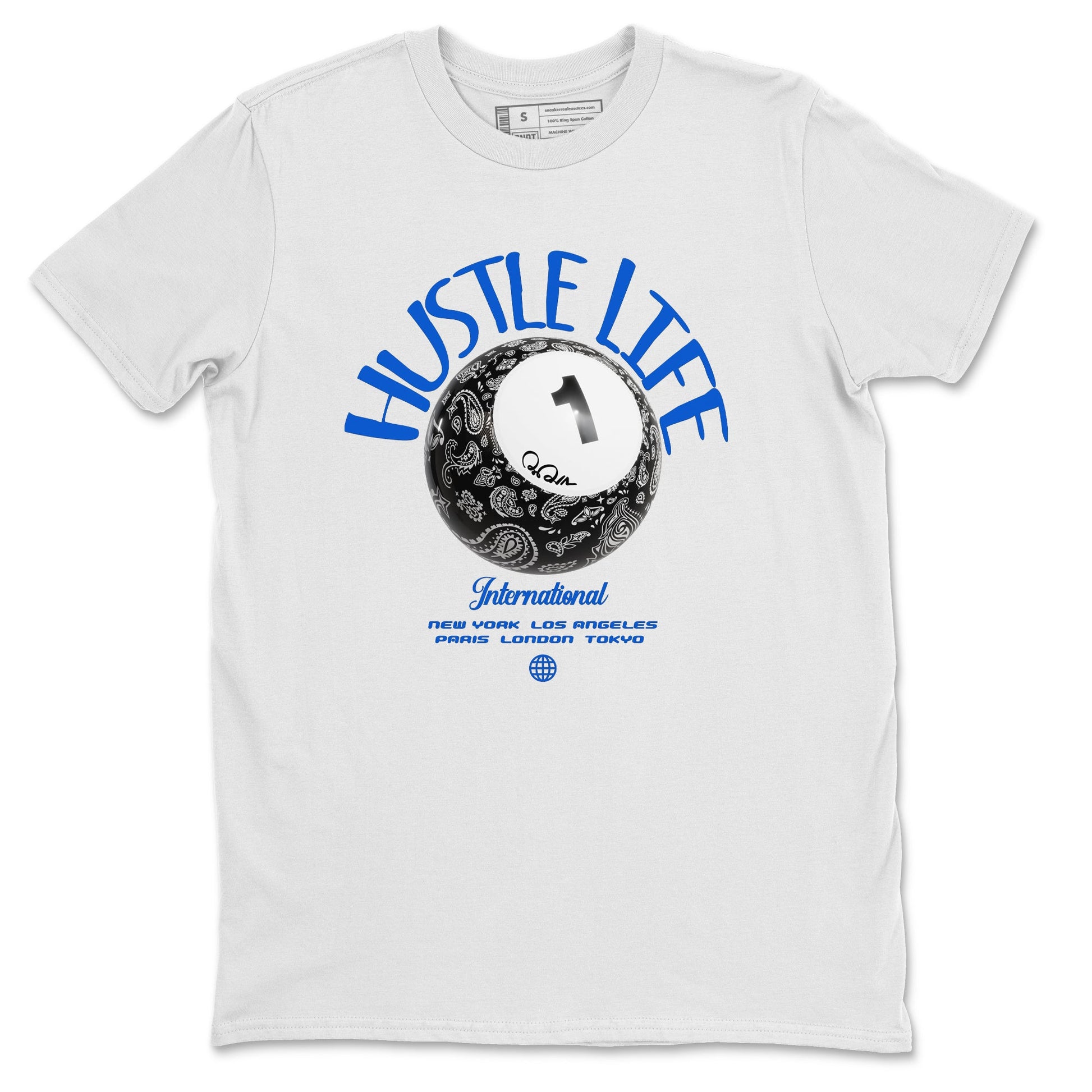 Air Jordan 1Royal Reimagined shirt to match jordans Hustle Life sneaker tees AJ1Royal Reimagined SNRT Sneaker Release Tees Unisex White 2 T-Shirt