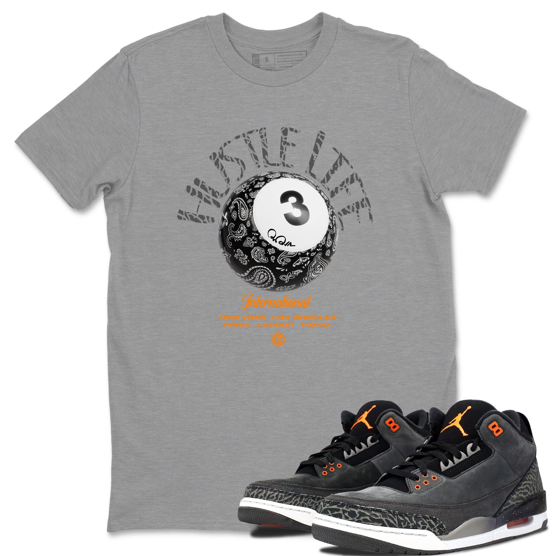 Air Jordan 3 Fear shirt to match jordans Hustle Life sneaker tees AJ3 Fear SNRT Sneaker Release Tees Unisex Heather Grey 1 T-Shirt