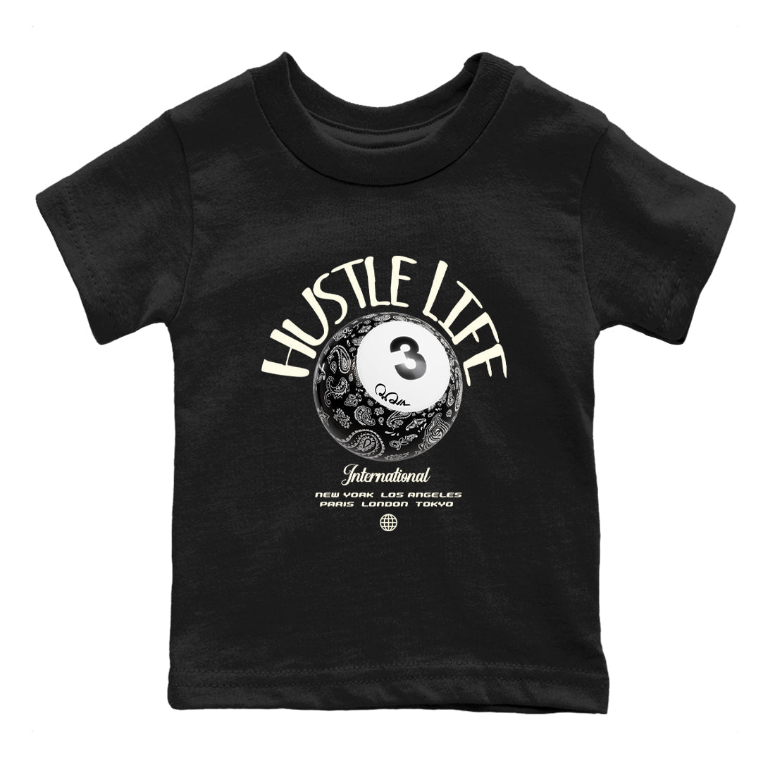 Air Jordan 3 Off Noir shirt to match jordans Hustle Life sneaker tees AJ3 Off Noir SNRT Sneaker Release Tees Baby Toddler Black 2 T-Shirt