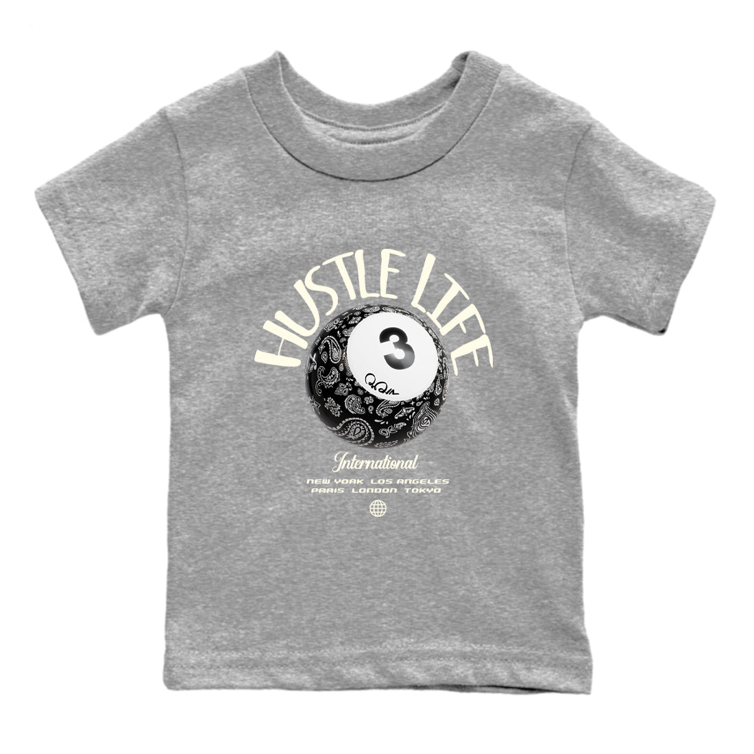 Air Jordan 3 Off Noir shirt to match jordans Hustle Life sneaker tees AJ3 Off Noir SNRT Sneaker Release Tees Baby Toddler Heather Grey 2 T-Shirt
