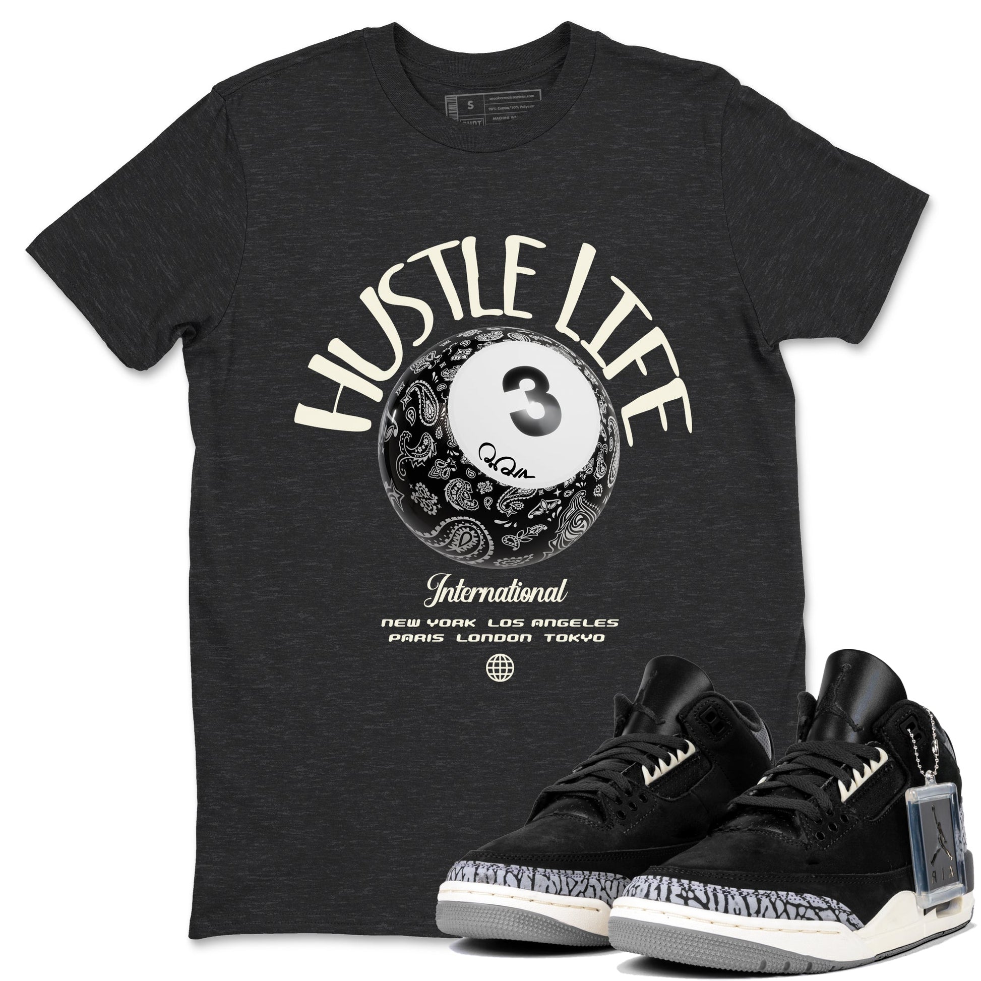 Air Jordan 3 Off Noir shirt to match jordans Hustle Life sneaker tees AJ3 Off Noir SNRT Sneaker Release Tees Unisex Charcoal Heather 1 T-Shirt