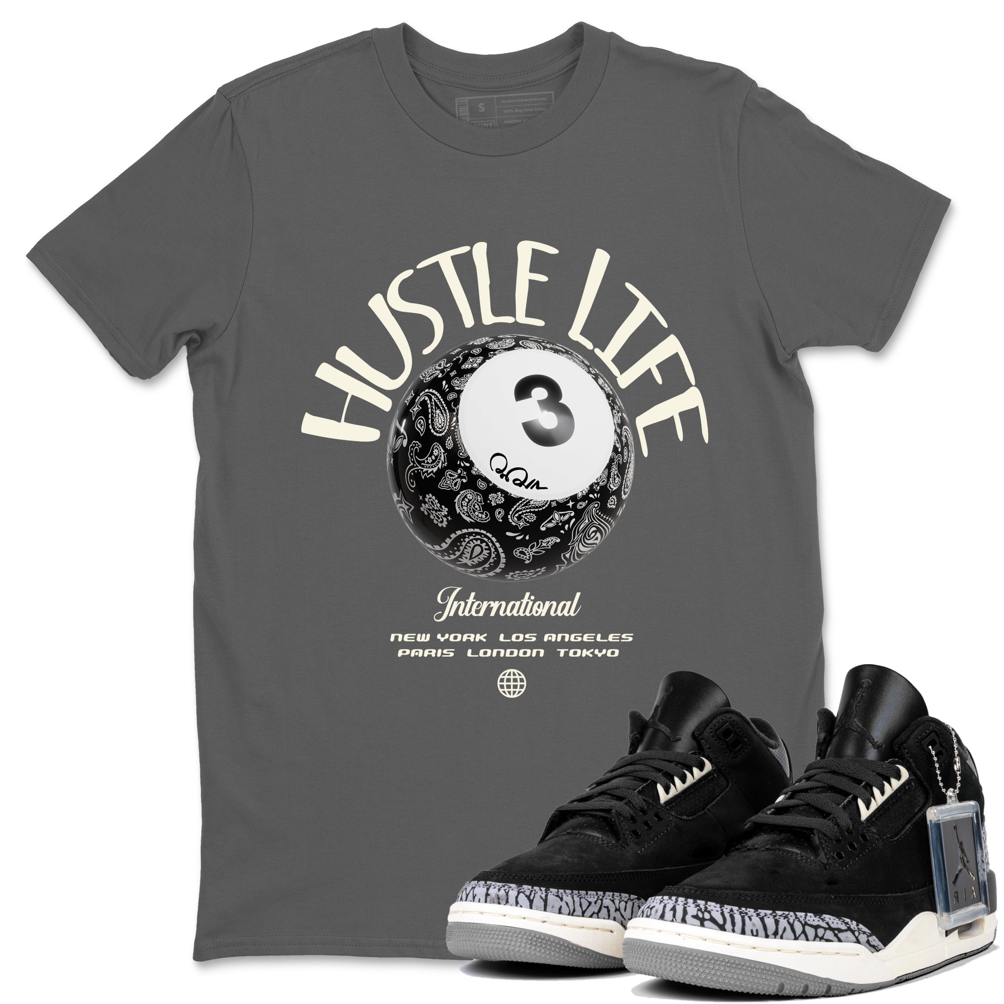 Air Jordan 3 Off Noir shirt to match jordans Hustle Life sneaker tees AJ3 Off Noir SNRT Sneaker Release Tees Unisex Cool Grey 1 T-Shirt