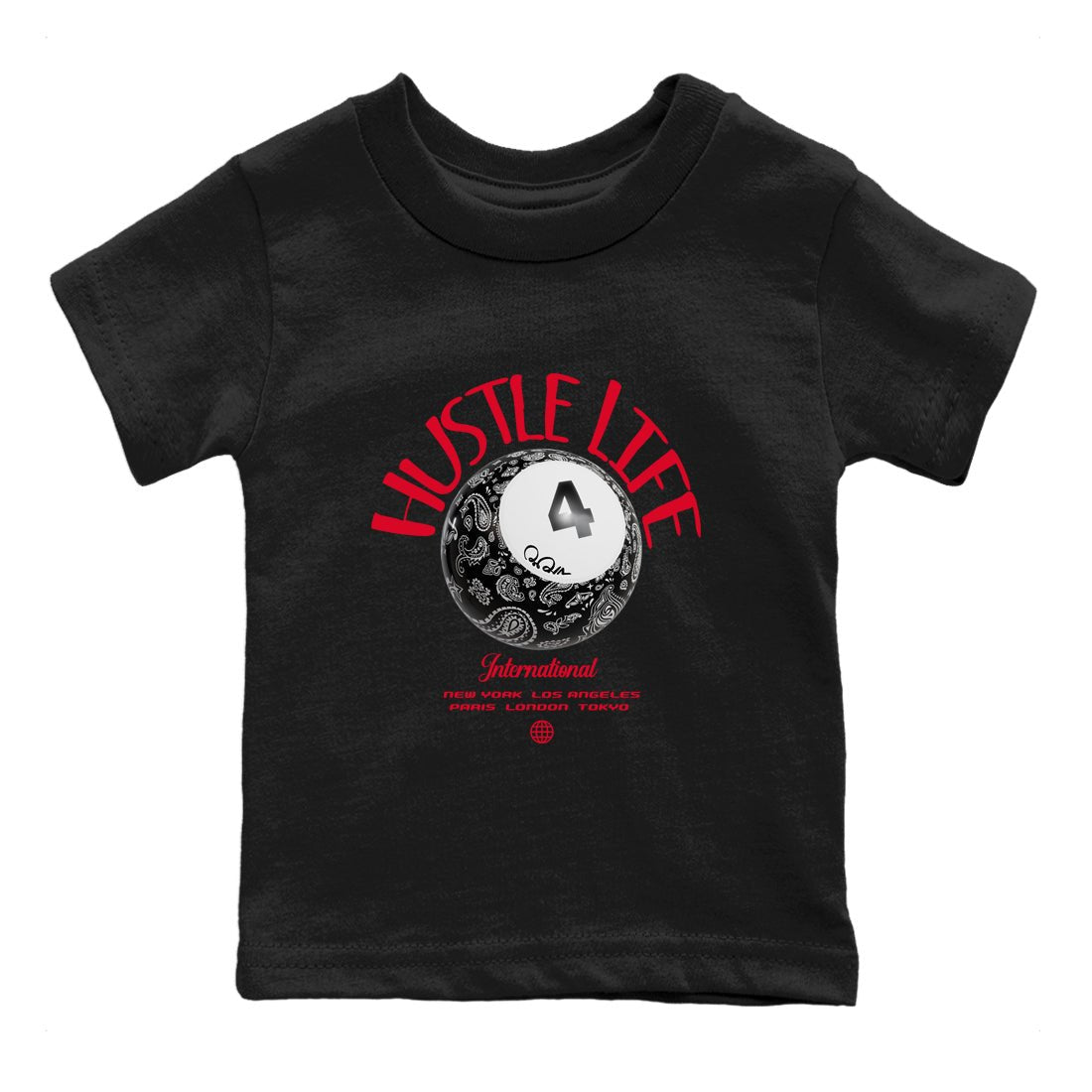 Air Jordan 4 Bred Reimagined shirt to match jordans Hustle Life sneaker tees AJ4 Bred Reimagined SNRT sneaker release tees baby toddler Black 2 cotton Shirt