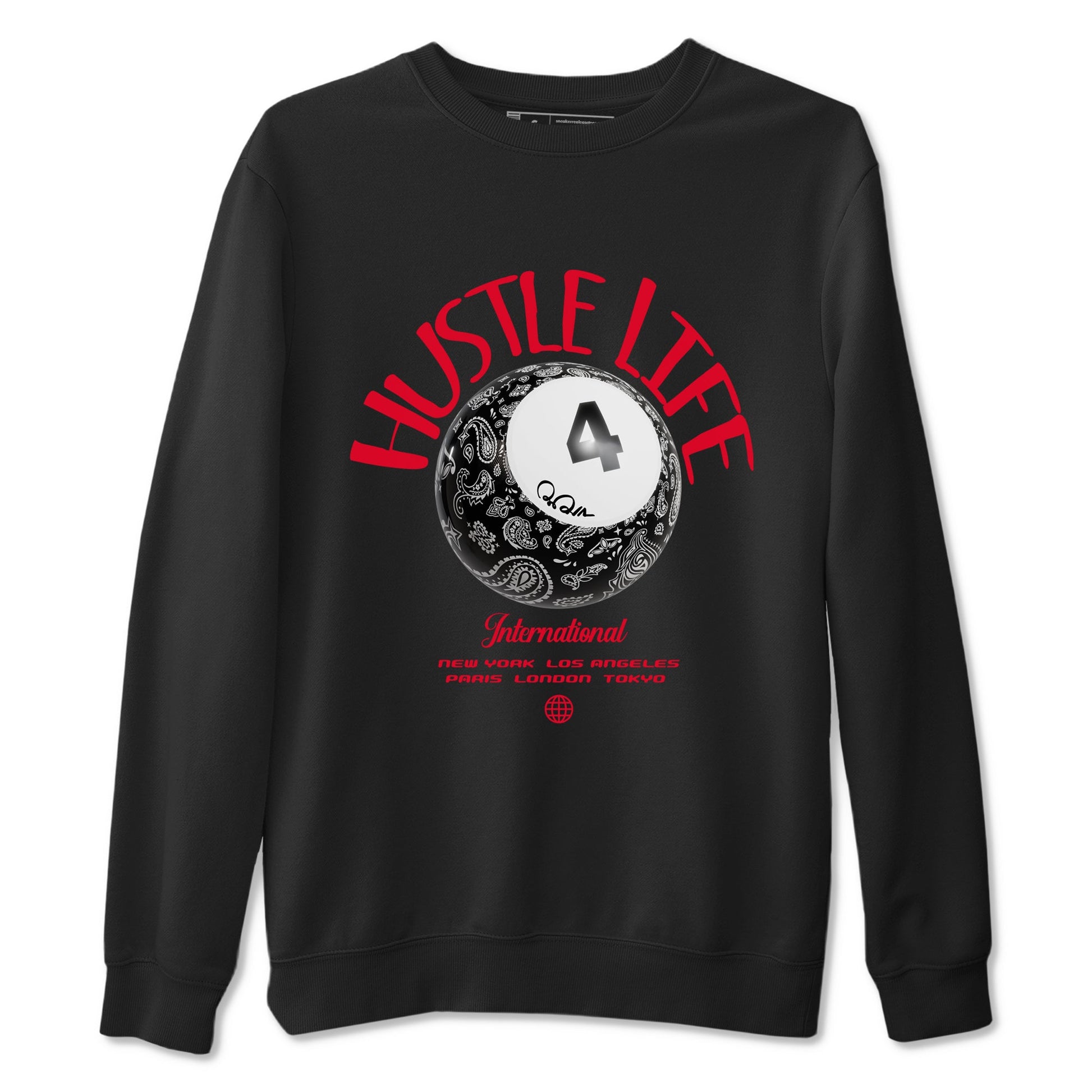 Air Jordan 4 Bred Reimagined shirt to match jordans Hustle Life sneaker tees AJ4 Bred Reimagined SNRT Sneaker Release Tees unisex cotton Black 2 crew neck shirt